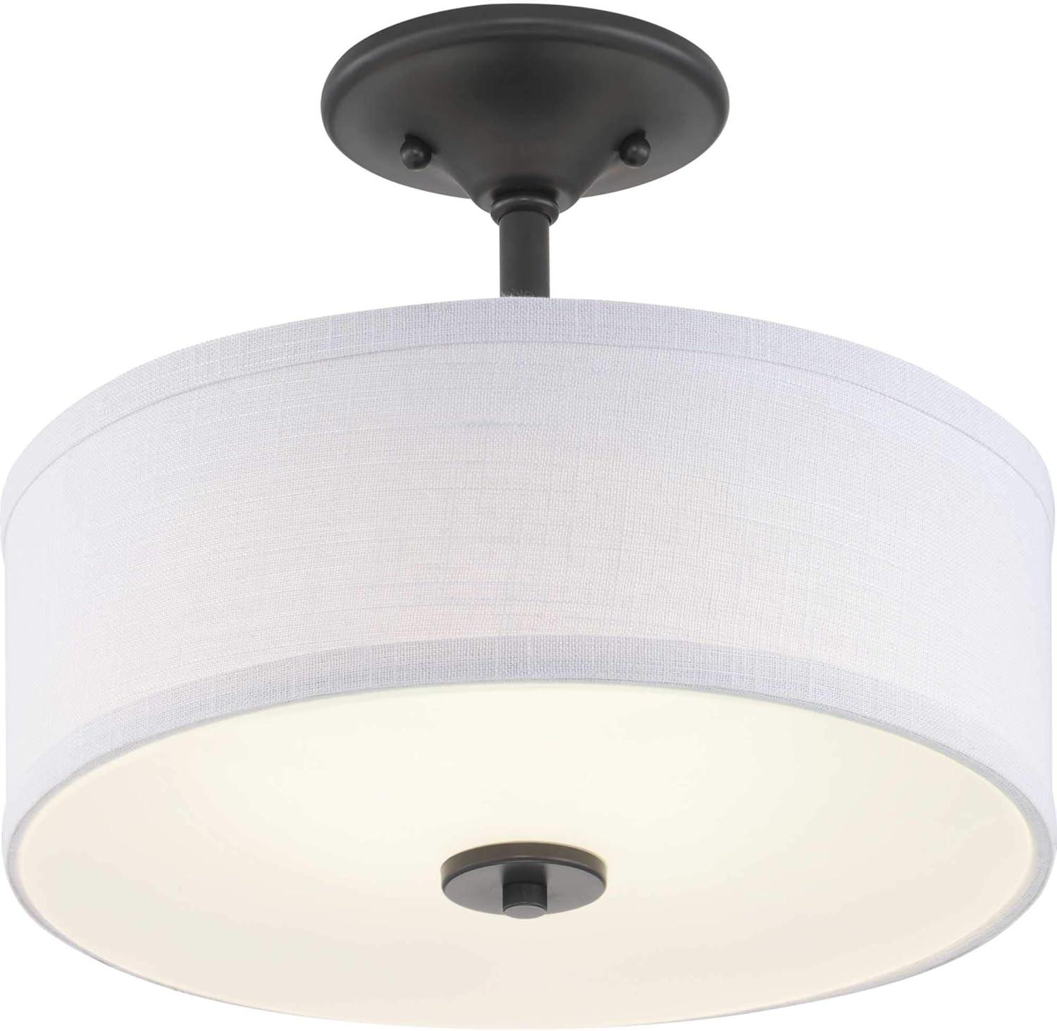 Progress Lighting Inspire 1-Light LED Semi-Flush Mount in Graphite with Summer Linen Shade