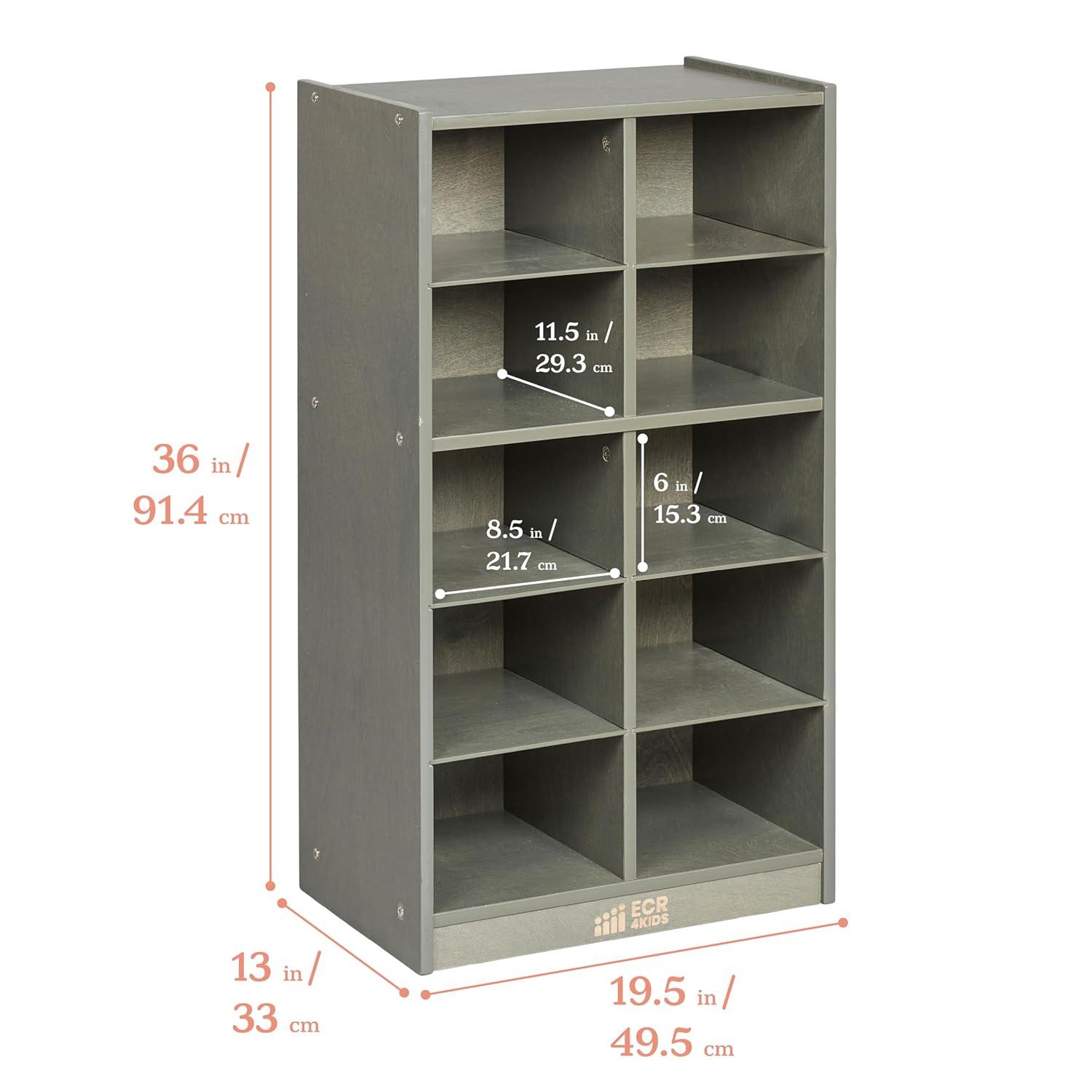 ECR4Kids 10 Cubby Mobile Tray Storage Cabinet, 5x2, Grey Wash