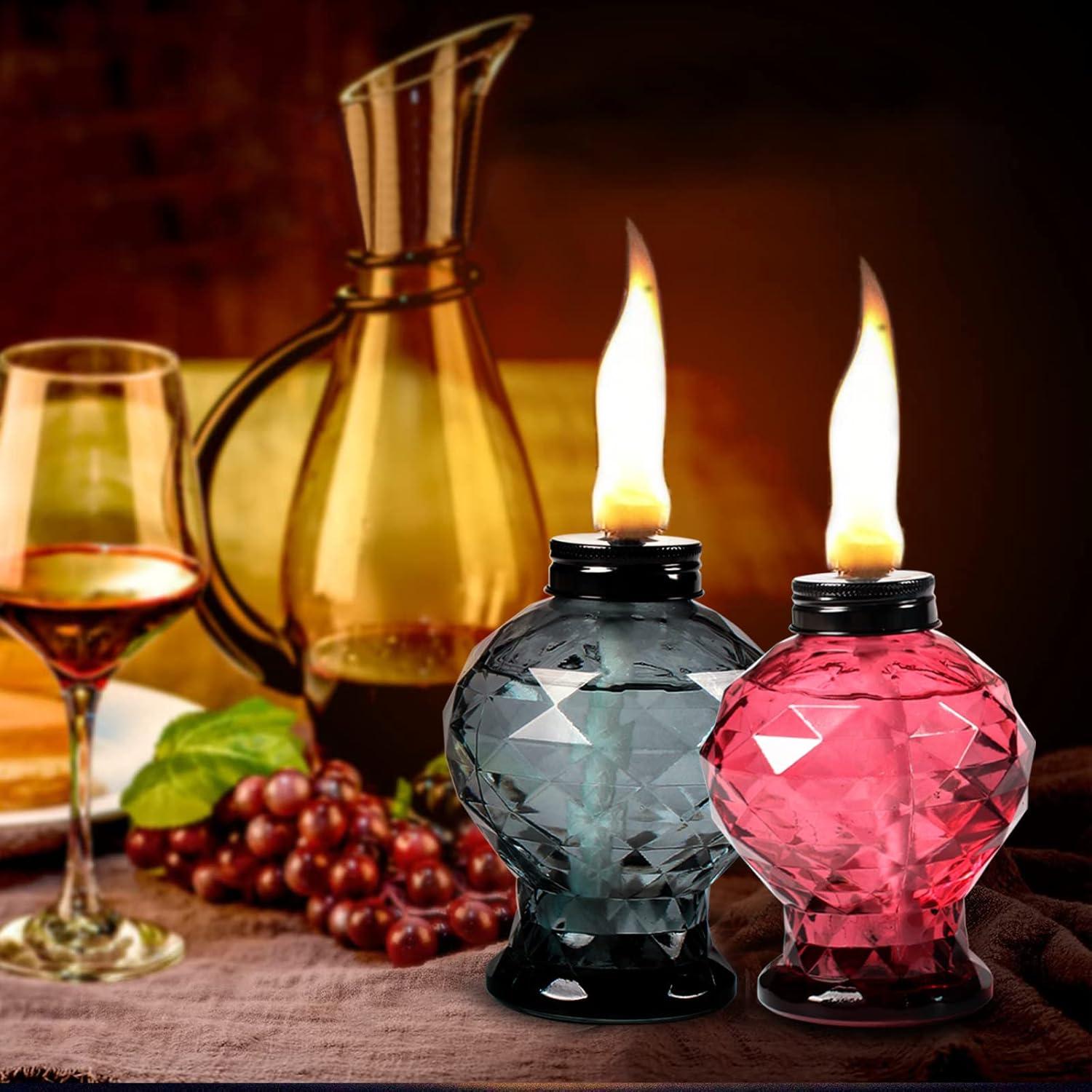 TRAHOO-4 Pack Glass Table Top Light Torches for Outside, Easy to Refill Glass Citronella Torches Outdoor Lanterns, Wick and Cap Included Torch for Garden Patio Yard Party