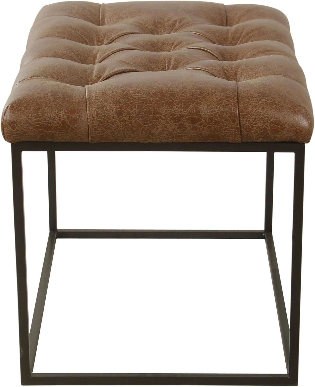 Distressed Brown Faux Leather Tufted Cocktail Ottoman