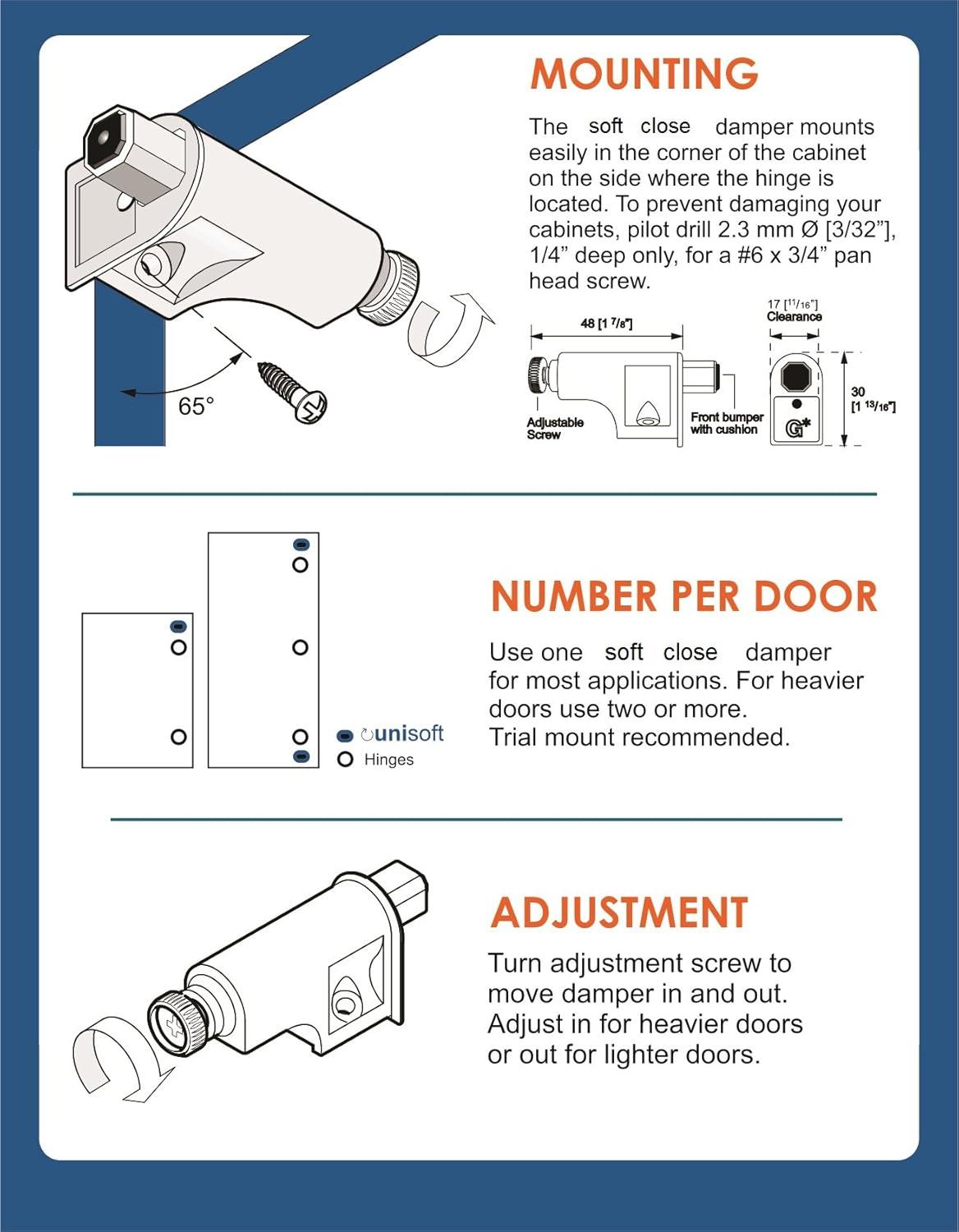 25 Pack ZRQarq Hardware Soft Close Damper for Cabinet Doors/Compact/SoftClose Cabinet Adapter/Hardware/Hinge Polished Finish, SCD103