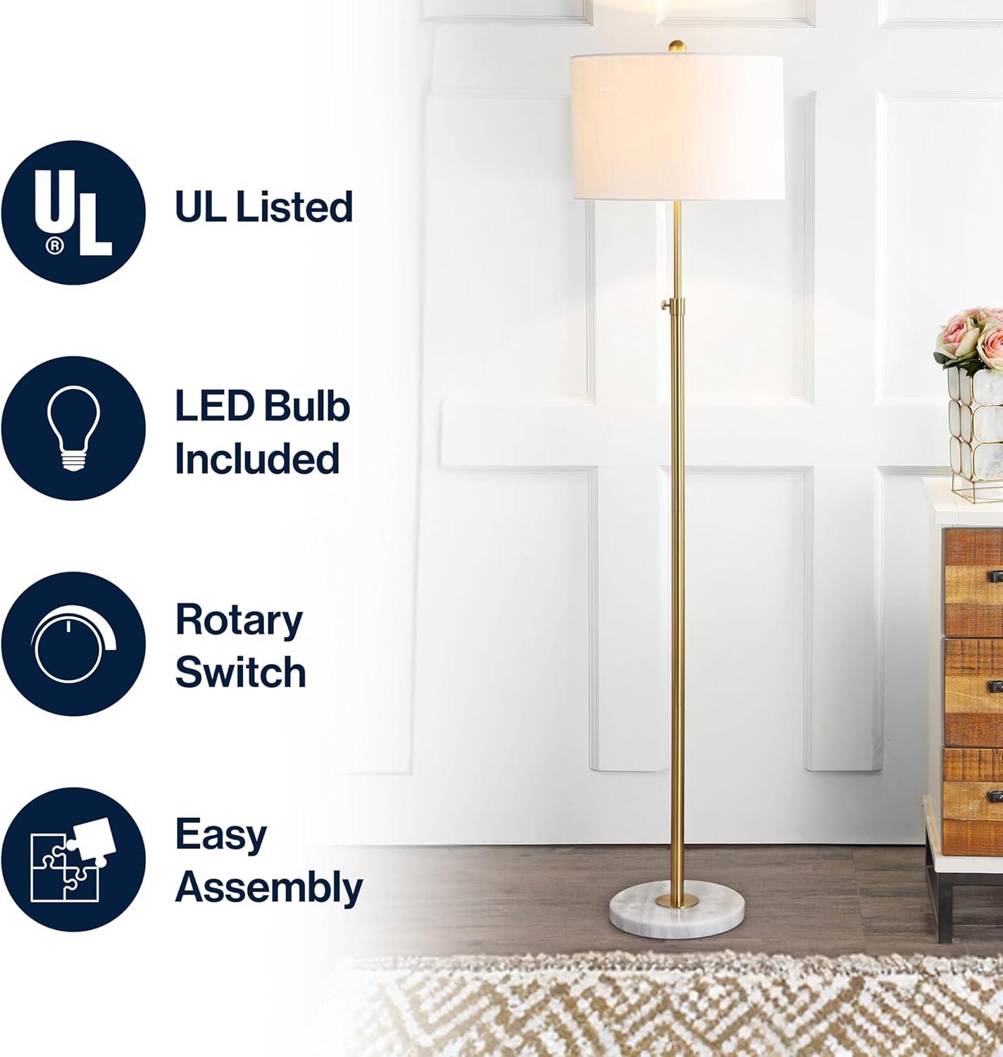JONATHAN Y JYL3022A June 65" Adjustable Metal/Marble LED Floor Lamp, Modern, Contemporary, Elegant, Glam, Office, Living Room, Family Room, Dining Room, Bedroom, Hallway, Foyer, Brass