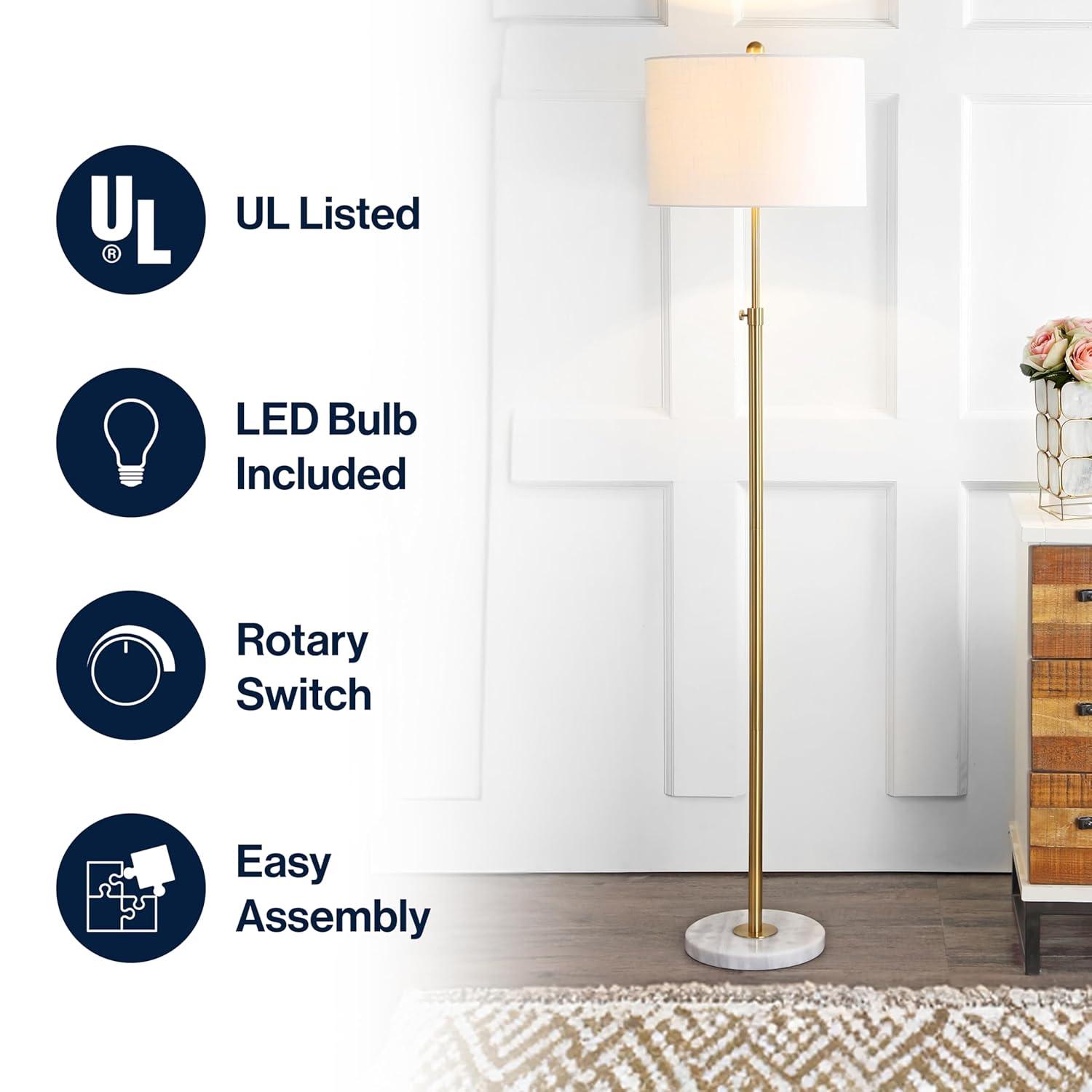 JONATHAN Y JYL3022A June 65" Adjustable Metal/Marble LED Floor Lamp, Modern, Contemporary, Elegant, Glam, Office, Living Room, Family Room, Dining Room, Bedroom, Hallway, Foyer, Brass
