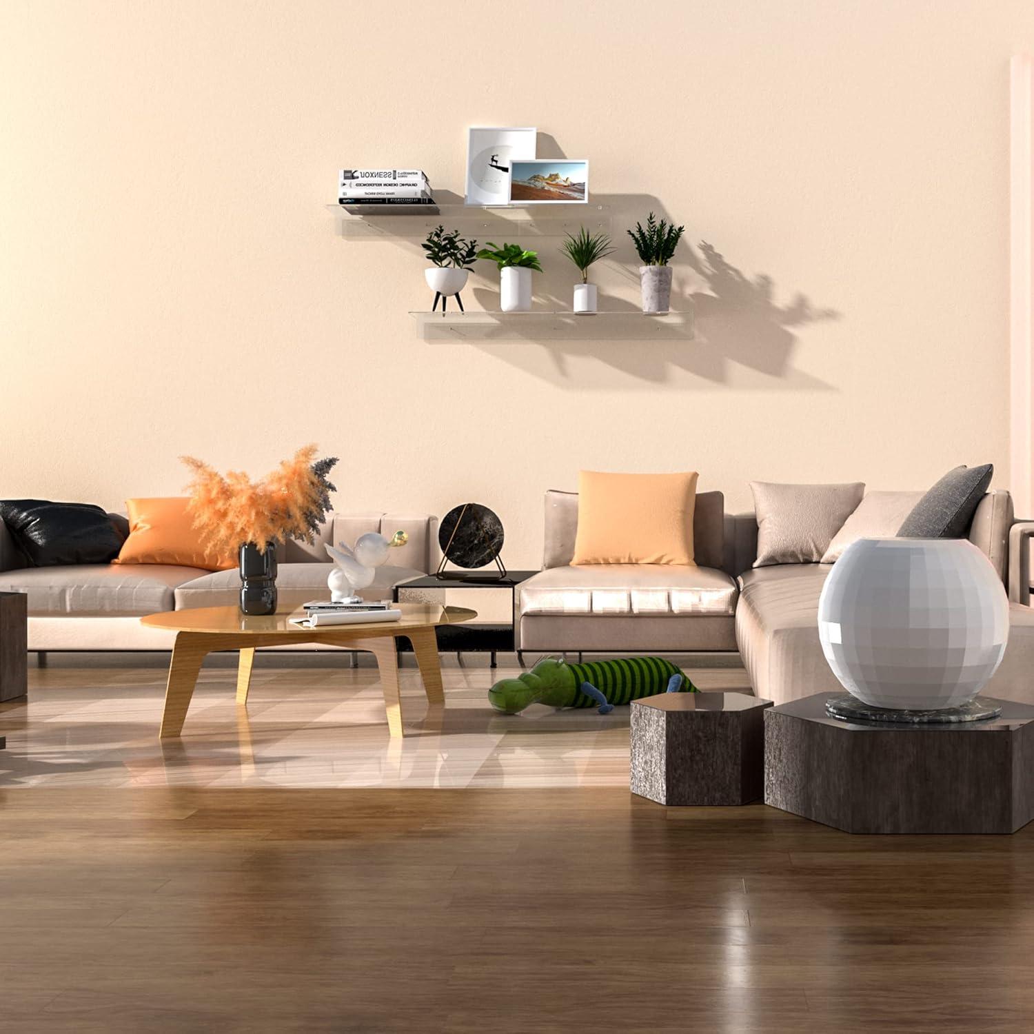 Acrylic Wall Shelves 36 24 12 Inches, Clear Floating Shelf for Wall, Wall Mounted Display Shelves for Plants, Radio, Funko Pop, Stuffed Animal, Books, Clock, Cosmetics, Toiletries