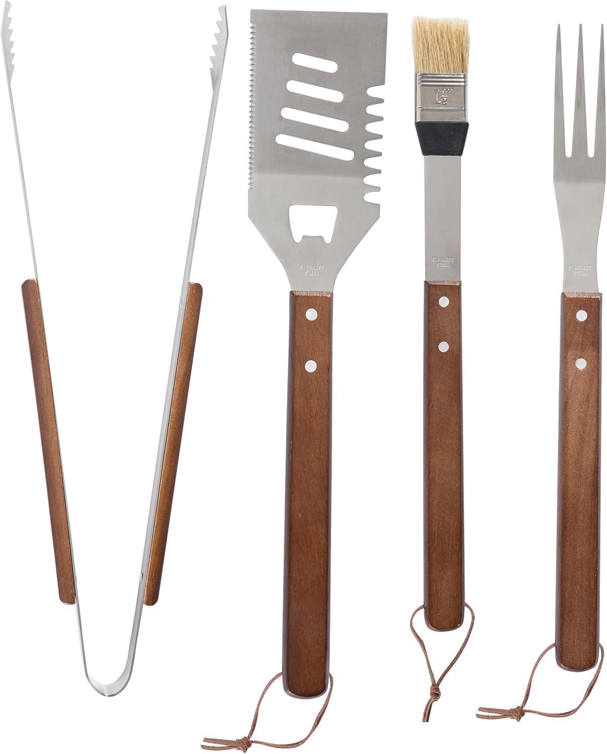 Gibson Home Barbecue Basics 5 Piece Stainless Steel BBQ Tool Set with Wood Handles
