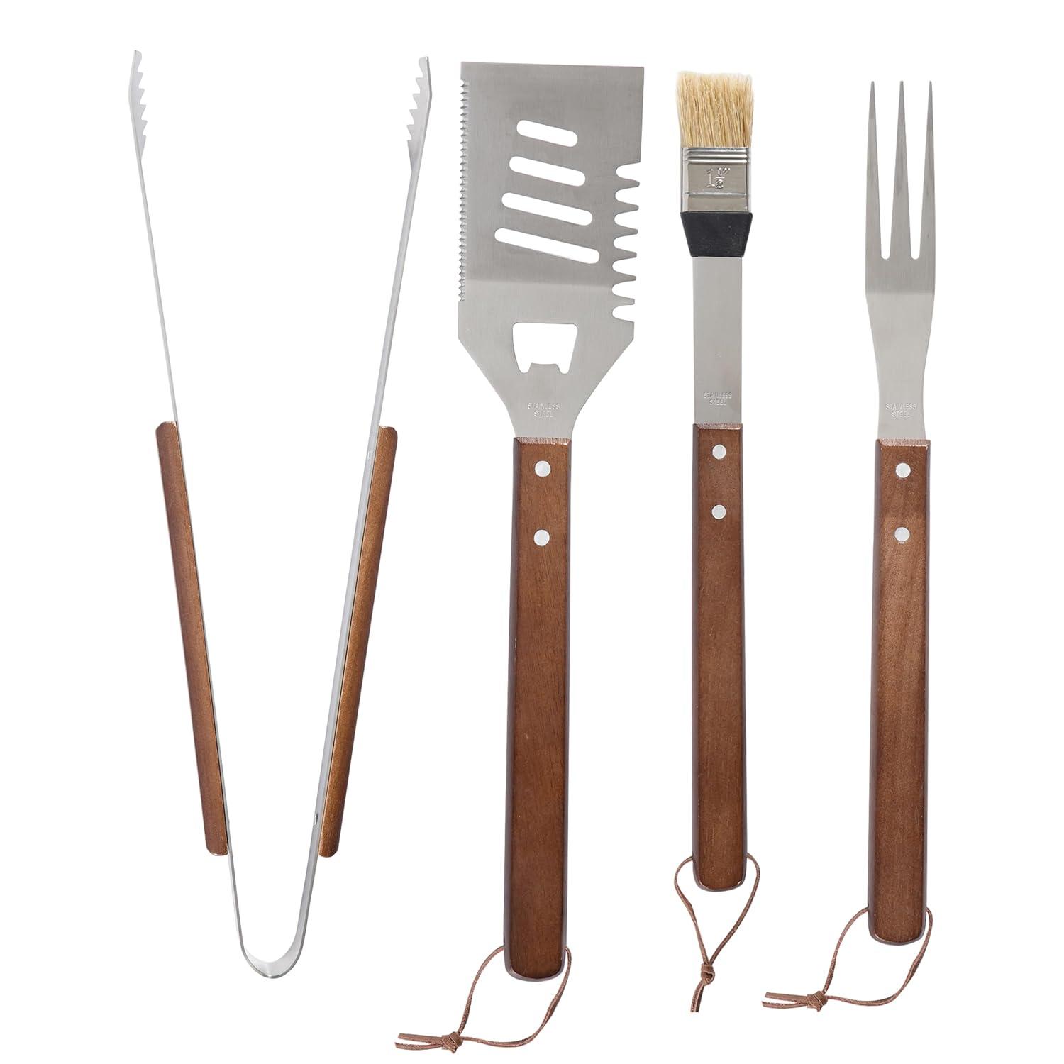 Gibson Home Barbecue Basics 5 Piece Stainless Steel BBQ Tool Set with Wood Handles