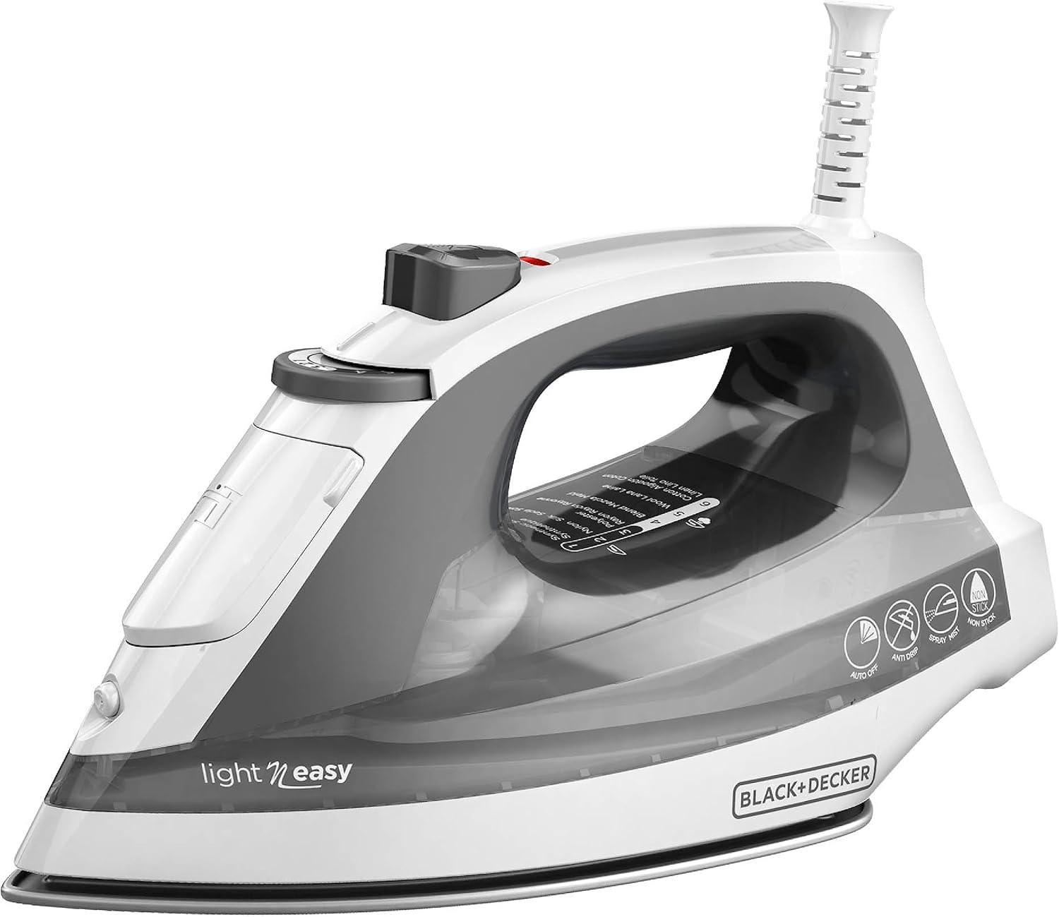 BLACK+DECKER Light �N Easy Compact Steam Iron, IR1020S, Stainless Steel Soleplate, Spray Mist, Anti-Drip, Auto Shutoff