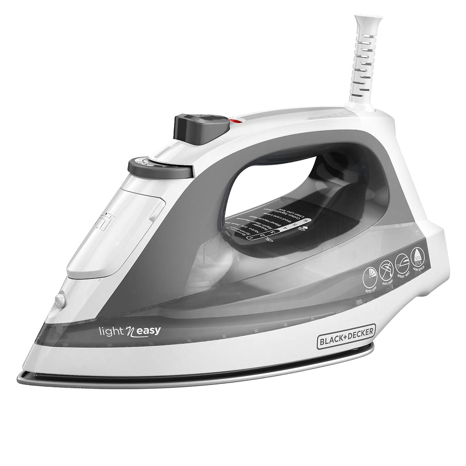 BLACK+DECKER Light �N Easy Compact Steam Iron, IR1020S, Stainless Steel Soleplate, Spray Mist, Anti-Drip, Auto Shutoff