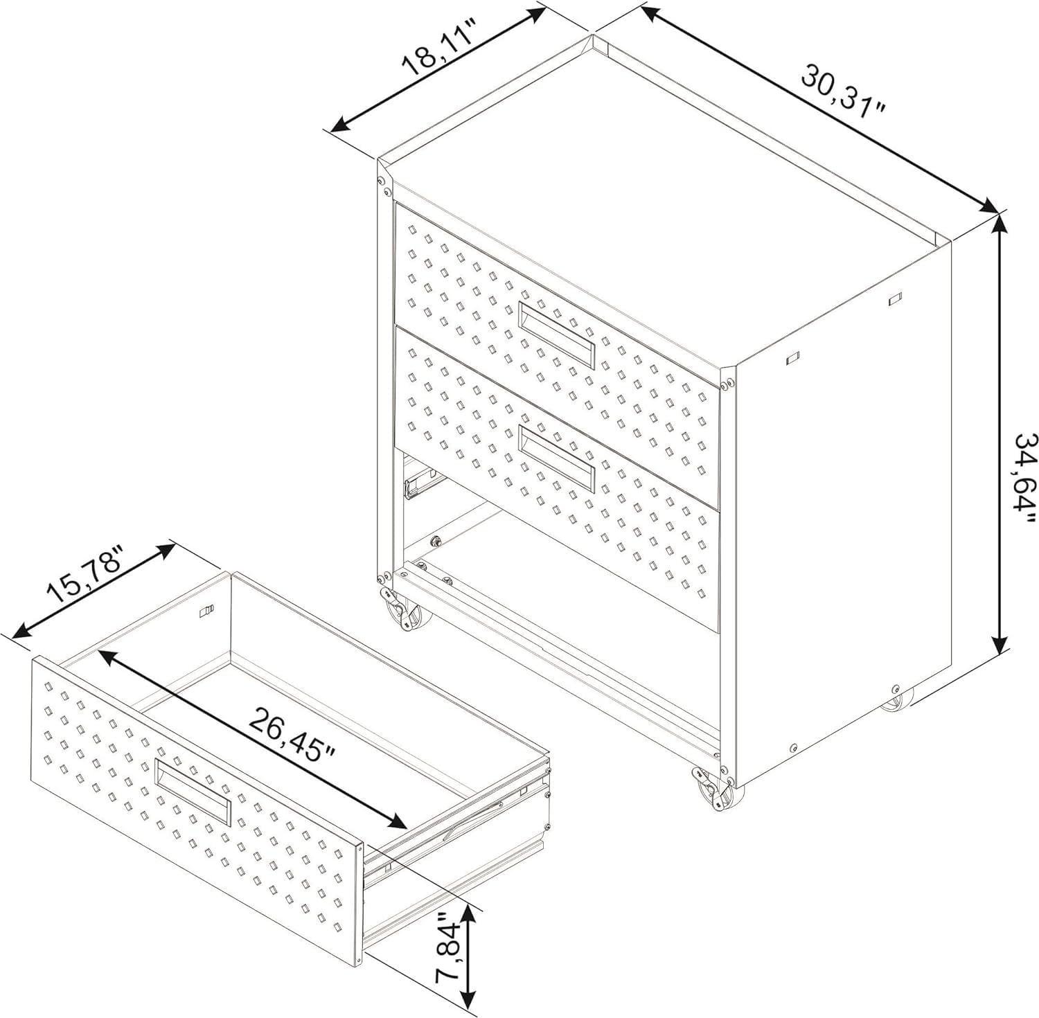 Fortress Textured Metal 31.5" Garage Mobile Chest with 3 Full Extension Drawers y