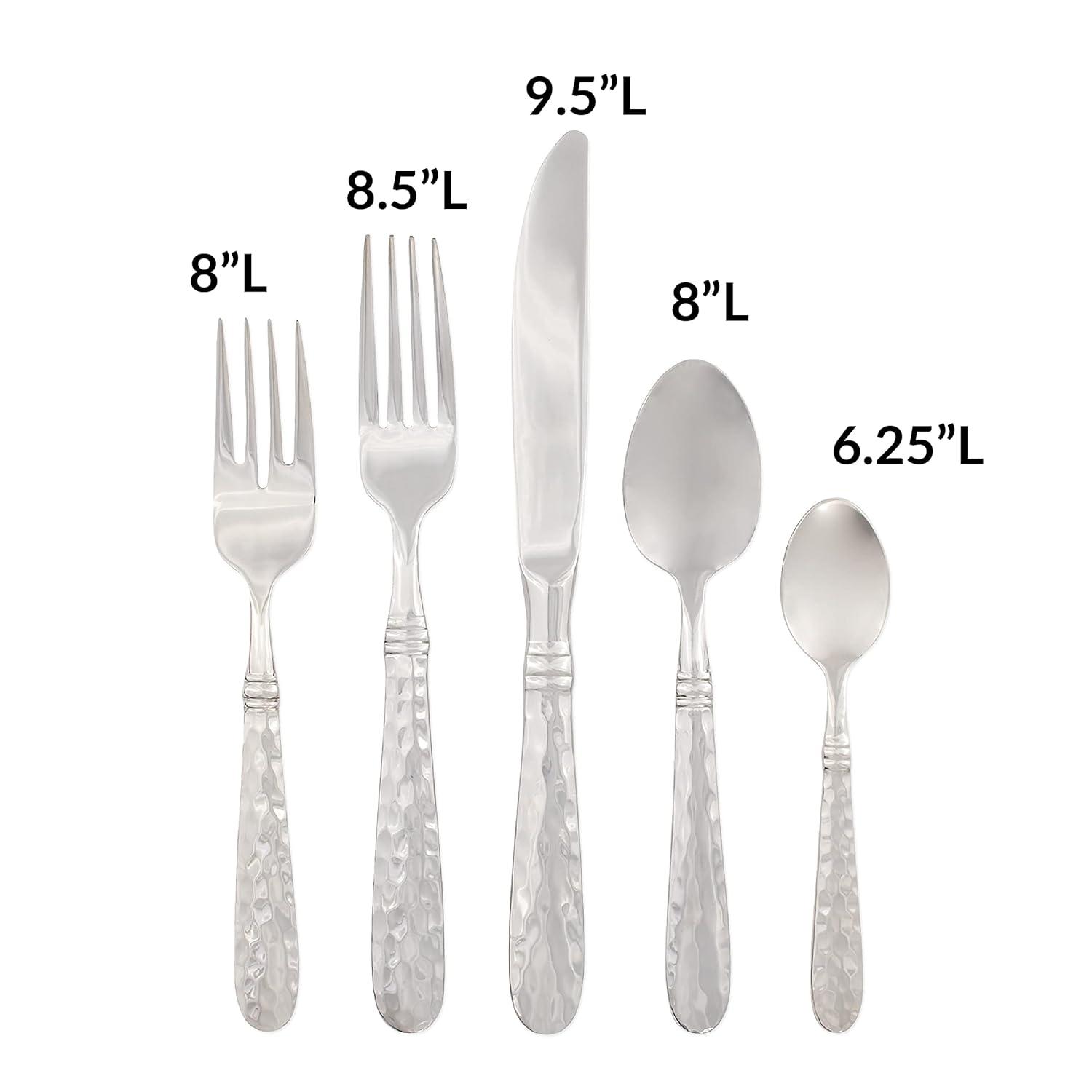 Hammered Stainless Steel 9" Salad Server Set, Fork and Spoon