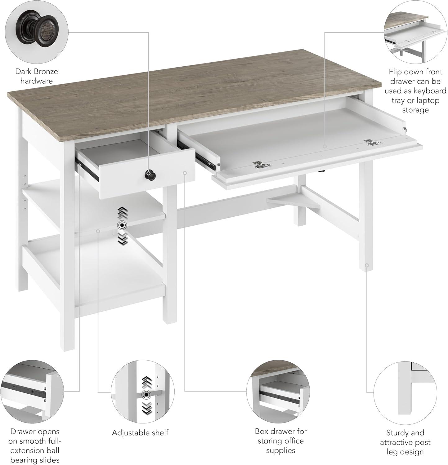 54W Mayfield Computer Desk with Shelves Shiplap Gray/Pure White - Bush Furniture