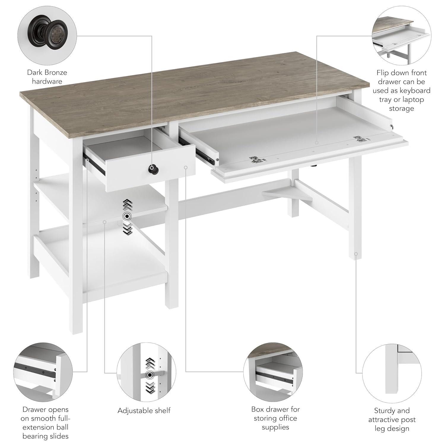 54W Mayfield Computer Desk with Shelves Shiplap Gray/Pure White - Bush Furniture