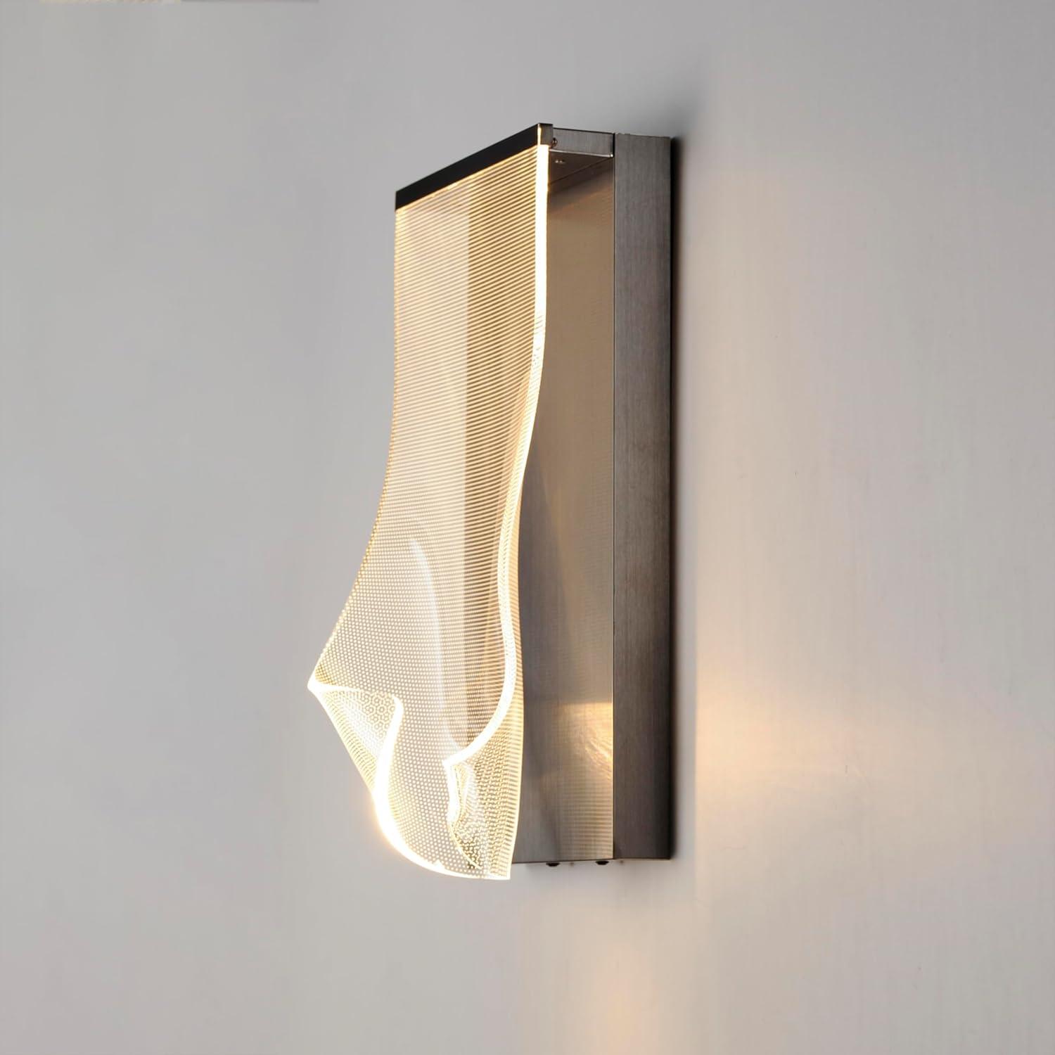 Brushed Gunmetal LED Wall Sconce with Patterned Acrylic Shade