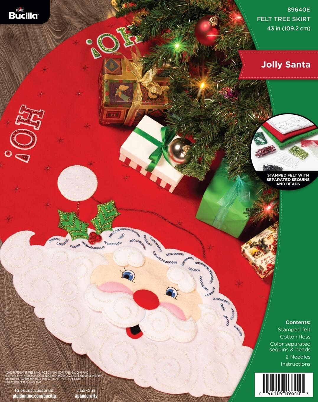 Jolly Santa Red and White Felt Christmas Tree Skirt Kit