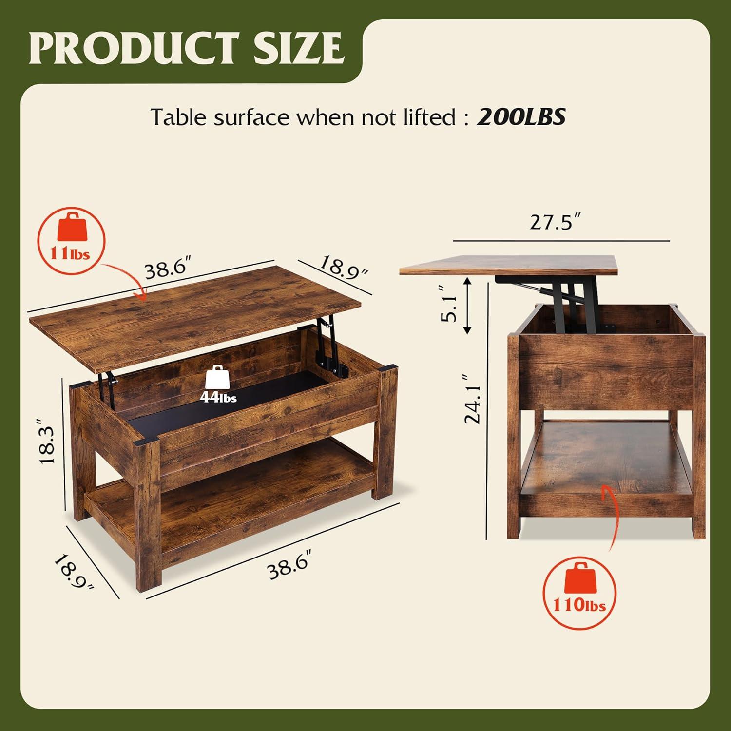 Millwood Pines Coffee Table, 39" Lift Top Coffee Table With Hidden Compartment And Storage Shelf For Living Room