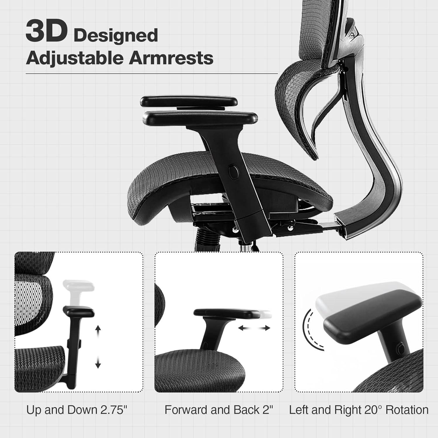 Ergonomic High Back Office Chair - High Office Chair with Headrest, Lumbar Support, Movable Armrests, Swivel Mesh Office Chair with 300 lbs Weight Capacity Adjustable Height for Home Office, Executive