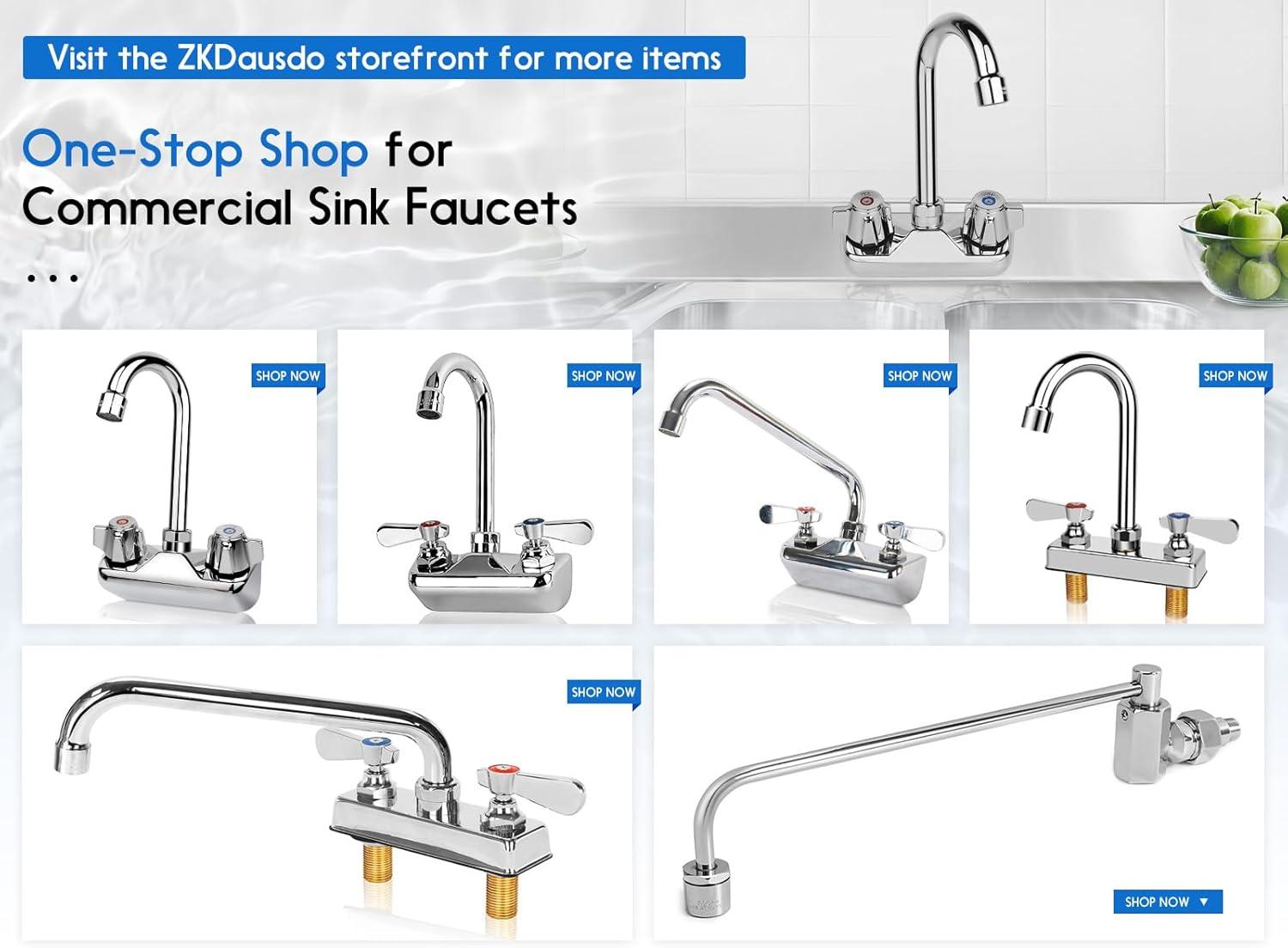 KWODE 4 Inch Center Commercial Hand Sink Faucet with 3-1/2”Gooseneck Spout, Dual Lever Handle Wall Mount Kitchen Sink Faucet, Brass Constructed, Chrome