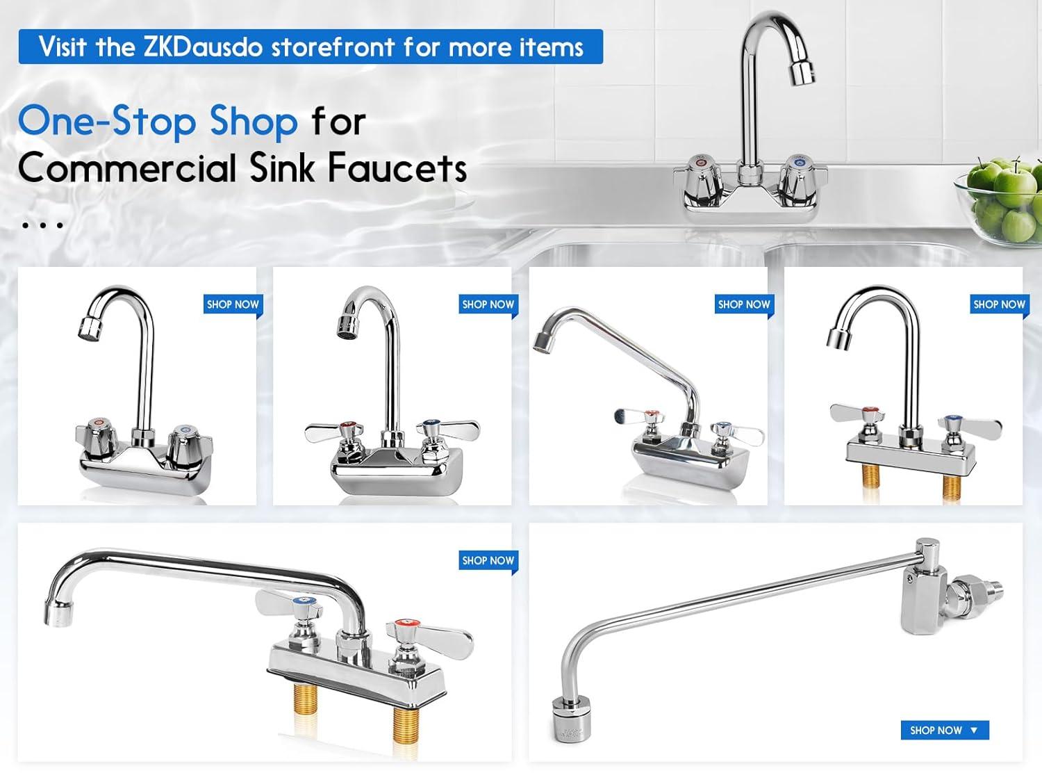 KWODE 4 Inch Center Commercial Hand Sink Faucet with 3-1/2”Gooseneck Spout, Dual Lever Handle Wall Mount Kitchen Sink Faucet, Brass Constructed, Chrome