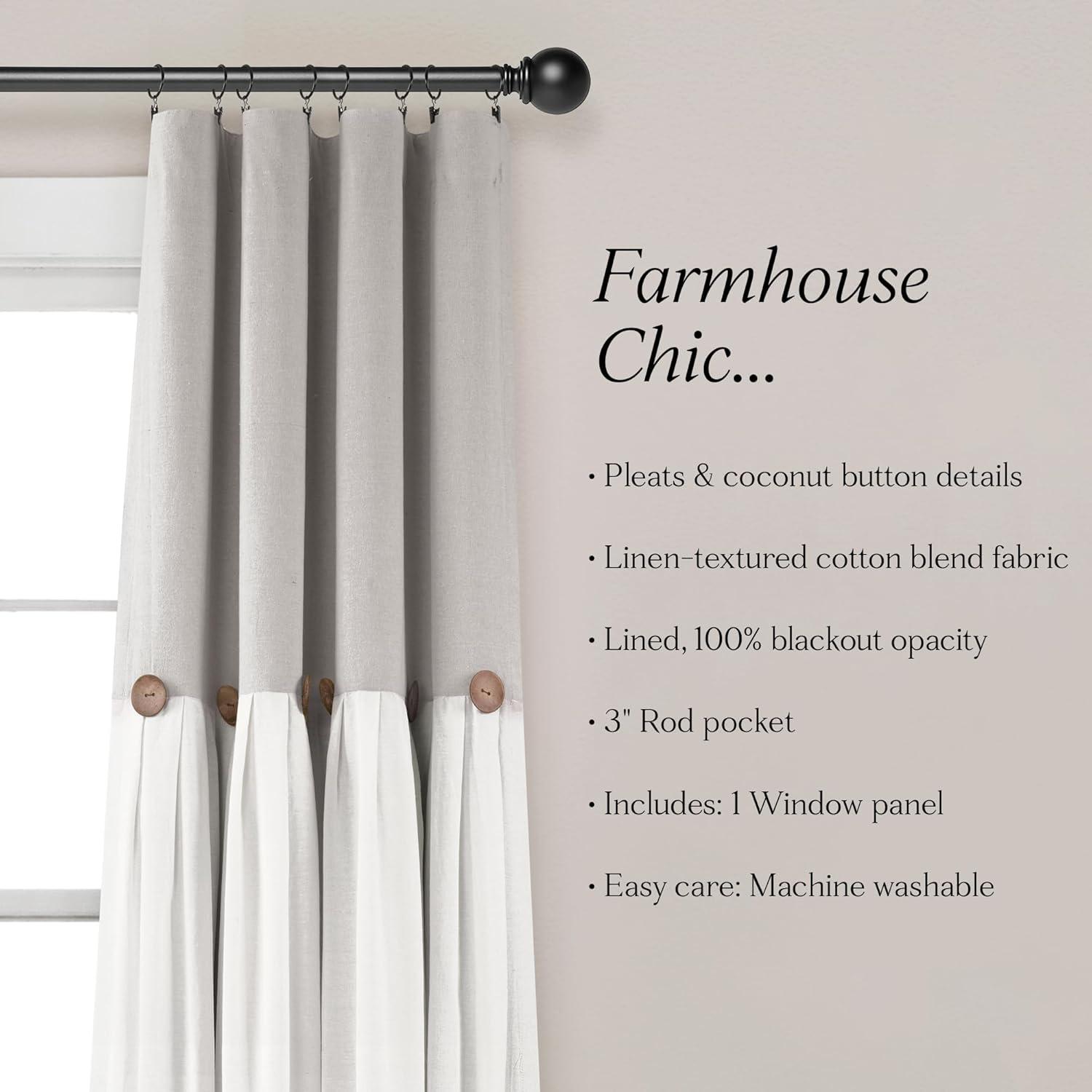 Lush Decor Linen Button Cotton Blend Blackout Curtain Single Panel