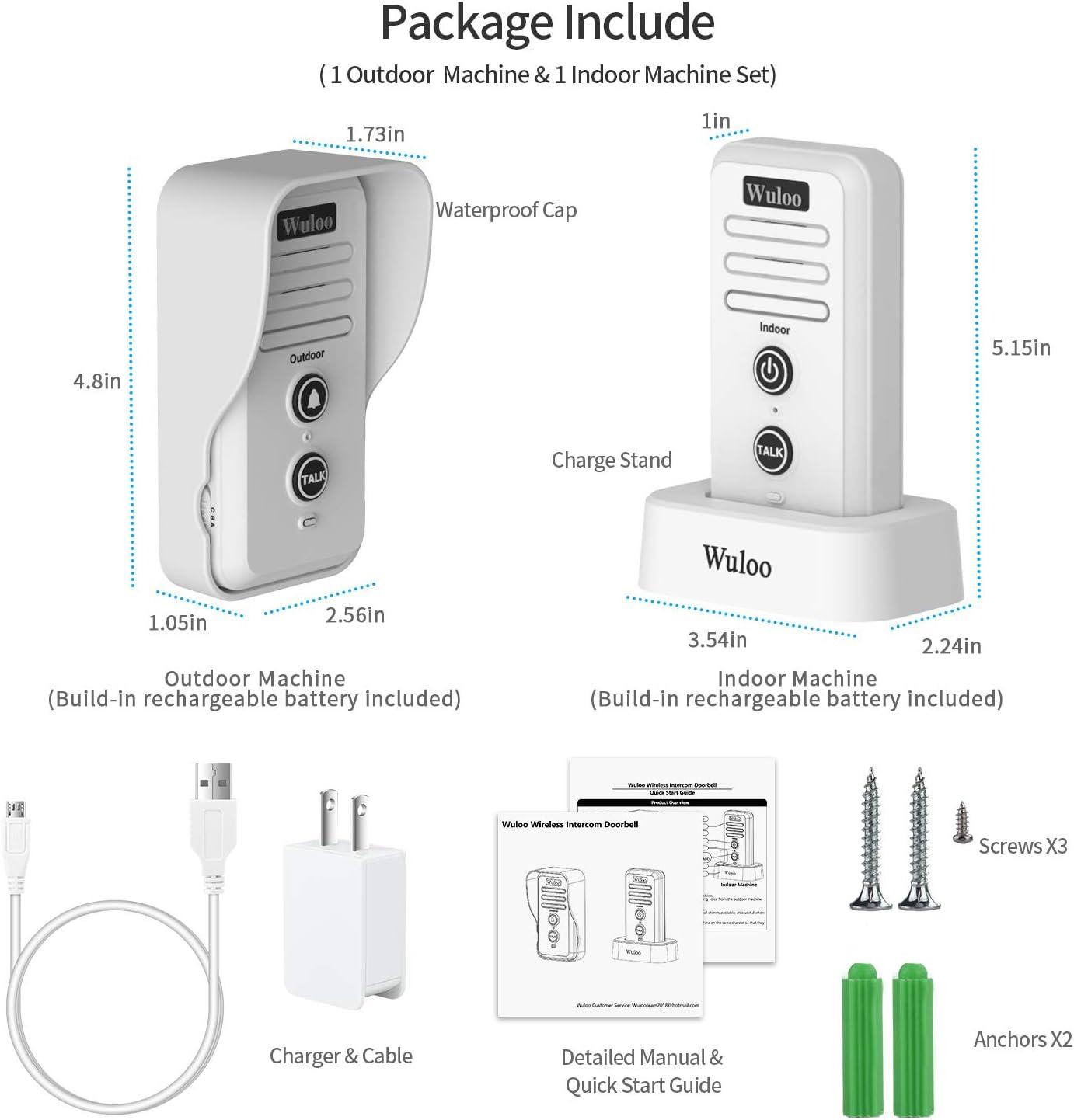 White Wireless Intercom Doorbell Chime with Rechargeable Battery