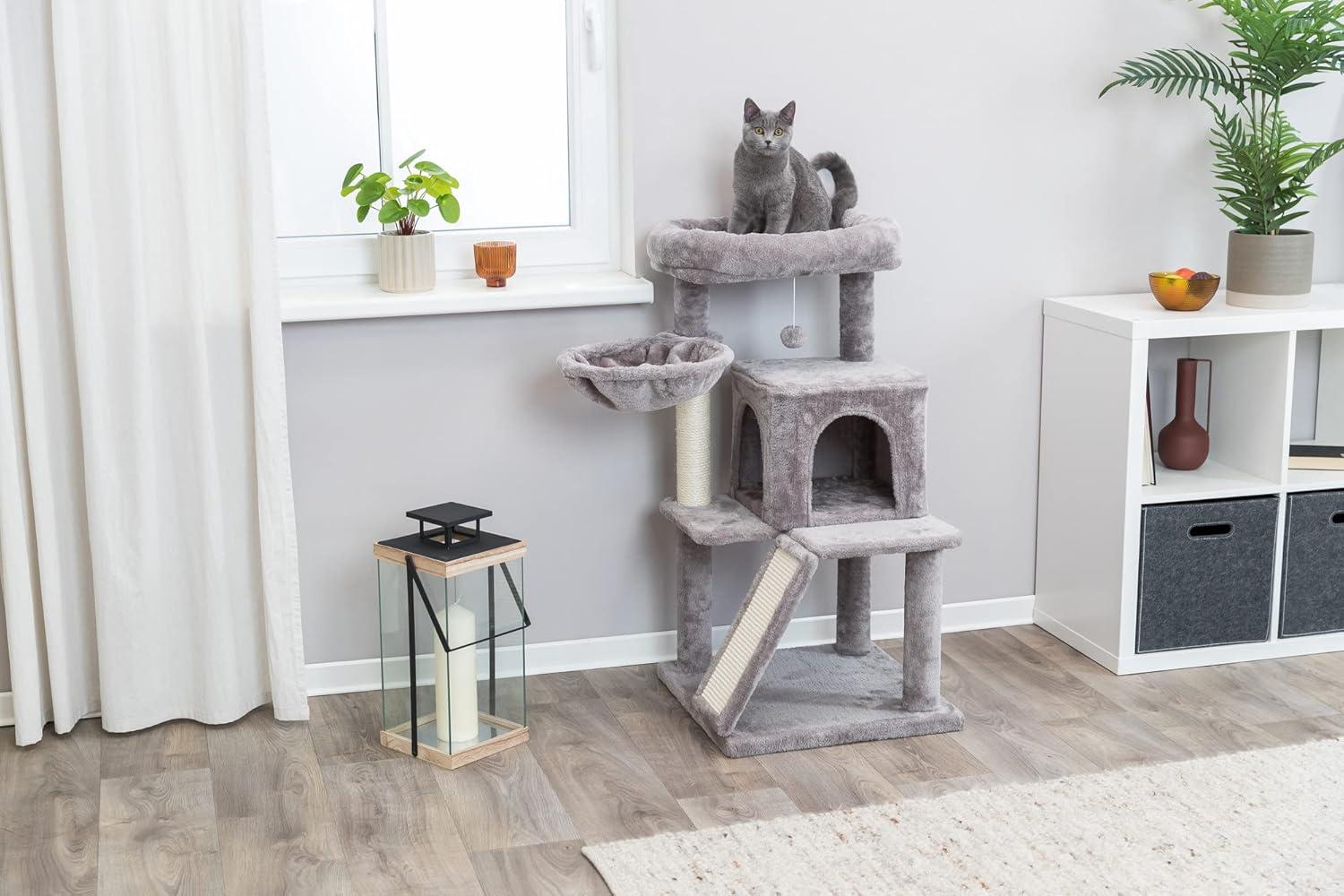 TRIXIE TRIXIE Pepito 39.4" Cat Tower, 3-Level Cat Tree with Sisal Scratching Posts and Ramp, Plush Condo and Hammock