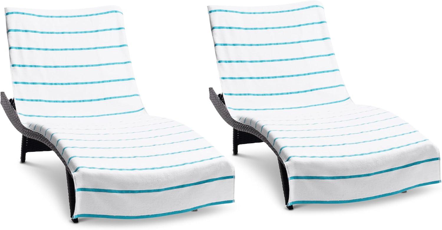Arkwright Las Rayas Chaise Lounge Cover - (Pack of 2) 100% Cotton Terry Towel with Fitted Pocket, 30x85 - Blue
