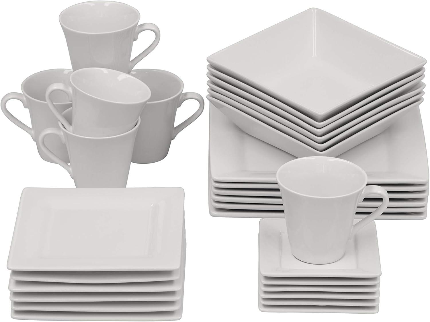 Cream White Square Ceramic 30-Piece Dinnerware Set