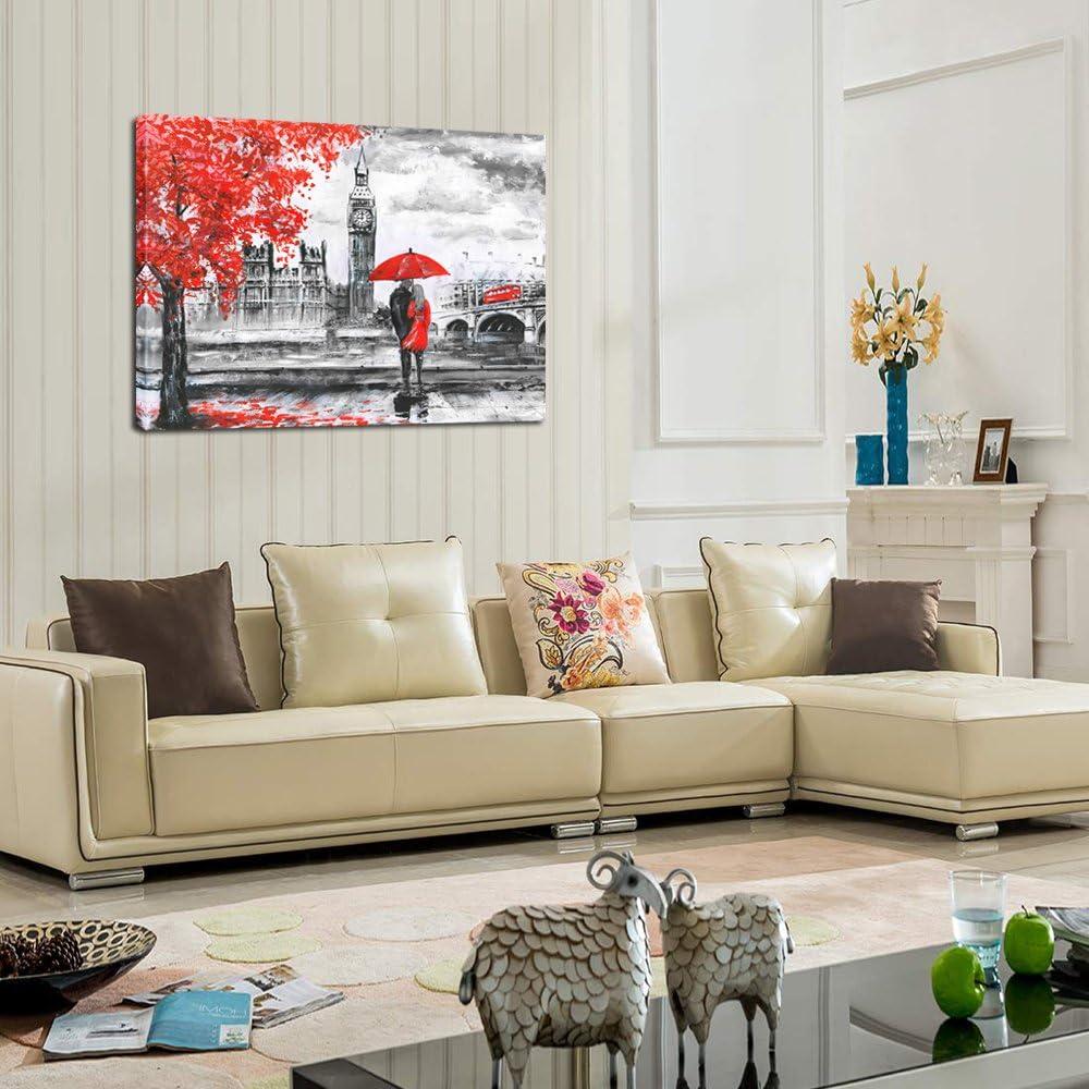 Romantic Red Umbrella Couple London Landscape Canvas Art