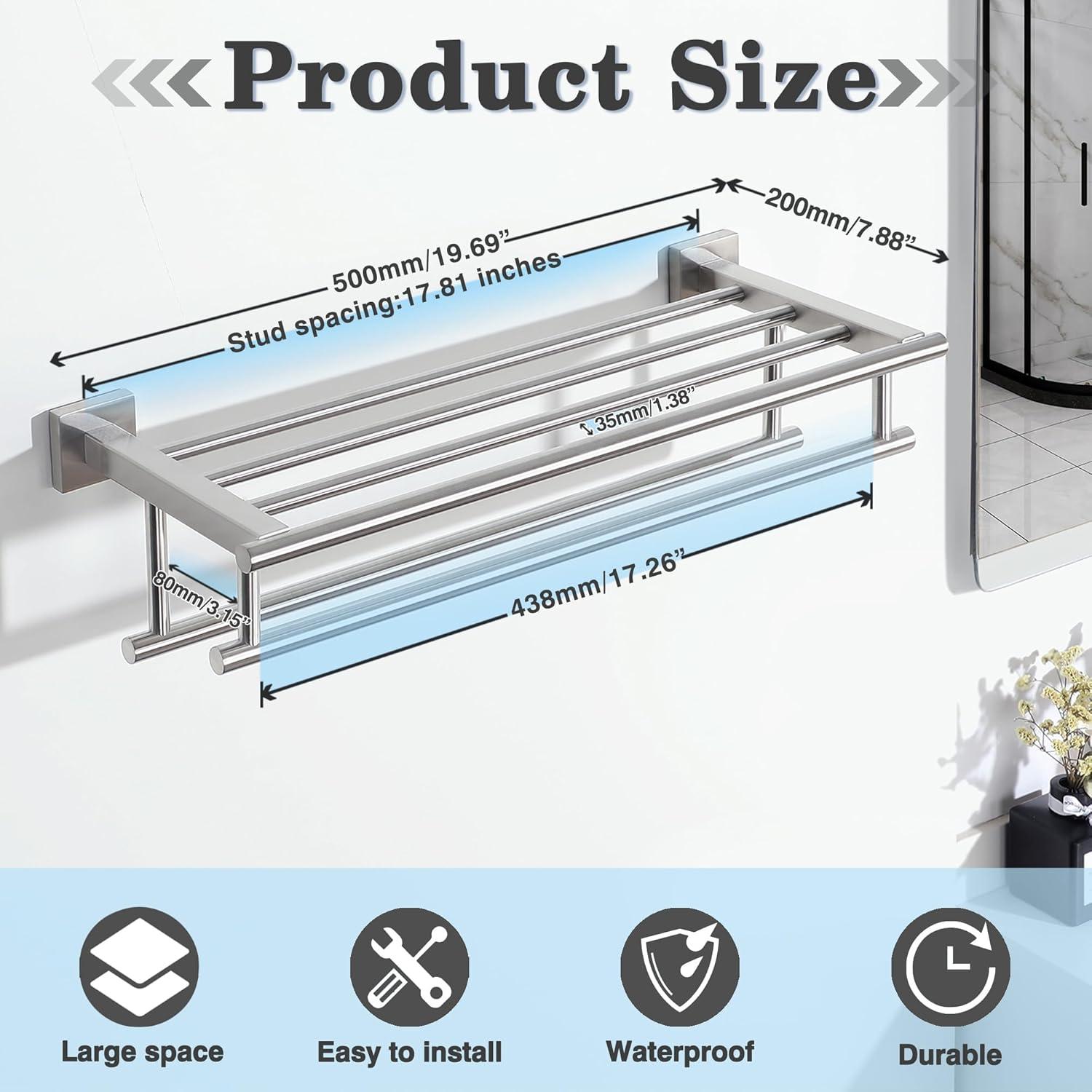 2-Tier 20" Wall Mounted Stainless Steel Bathroom Towel Rack With 2 Towel Bars Round Rods