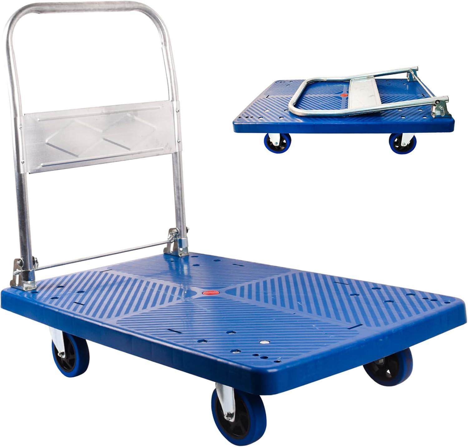 Blue Folding Steel Platform Hand Truck with Rubber Wheels