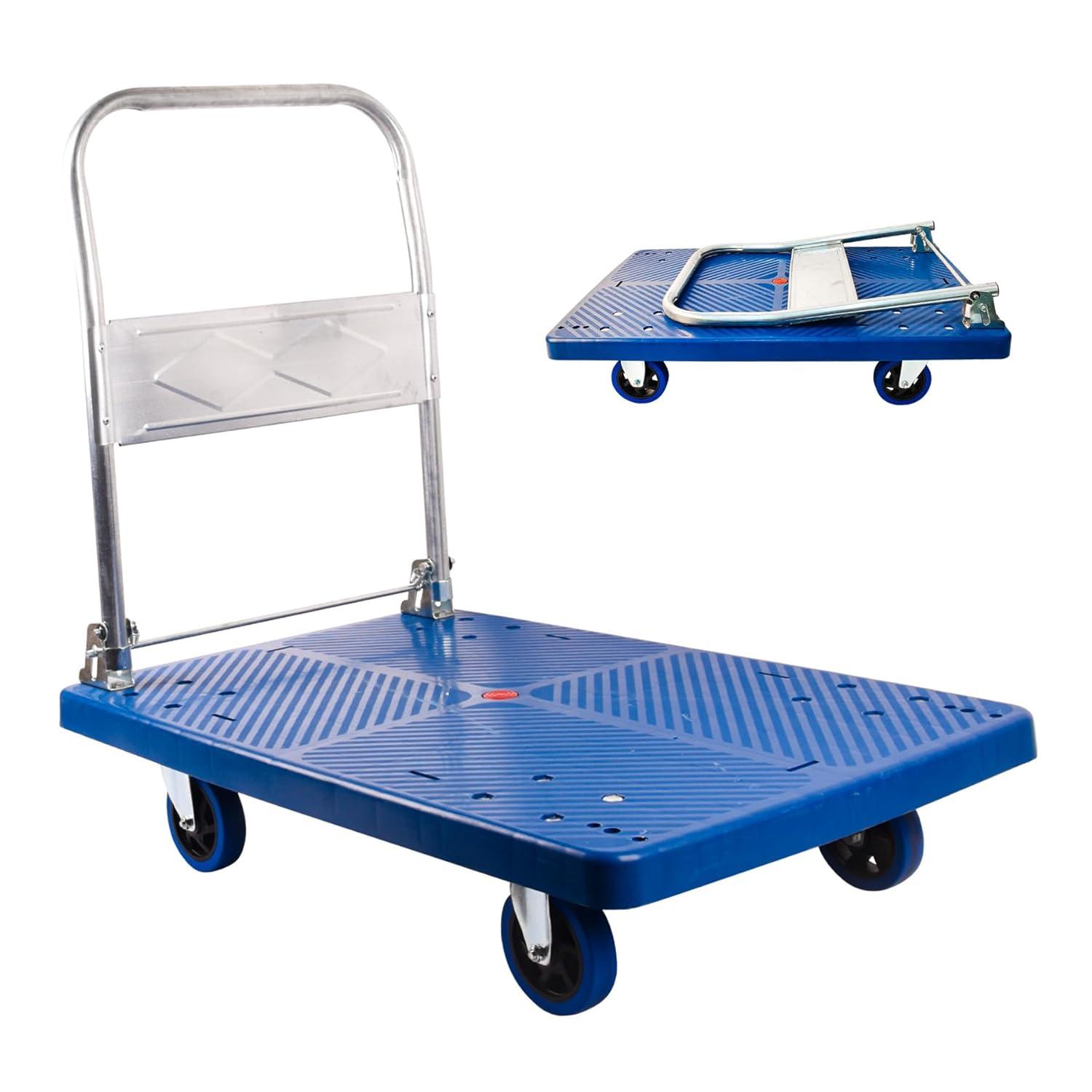 Push Cart Dolly 660 lbs. Capacity Platform Truck Foldable Platform Cart Upgraded Heavy Duty Moving Cart with PU Wheels for Home Garden Warehouse Garage Workshops