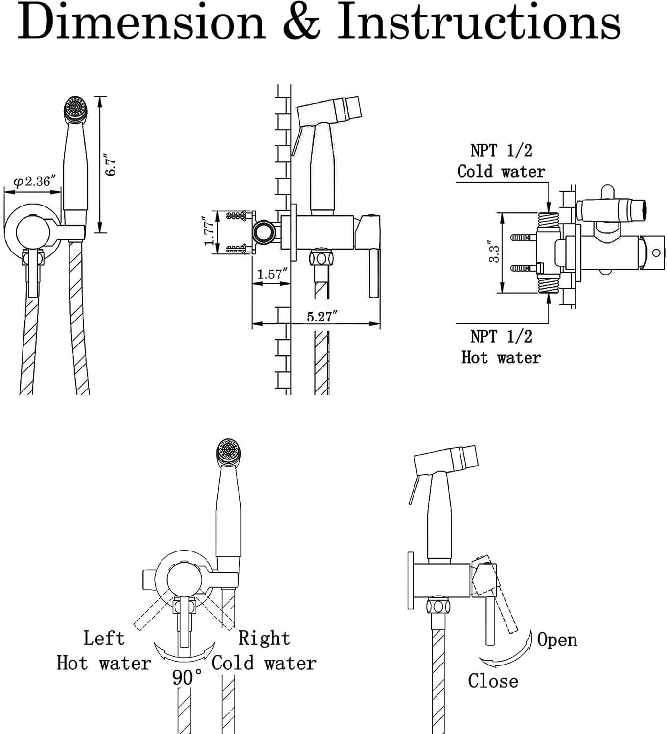Handheld Bidet Sprayer Brushed Gold Warm Water, WiPPhs Stainless Steel Bidet Hand Held Sprayer for Toilet with Brass Hot and Cold Mixing Valve, WI9138BG