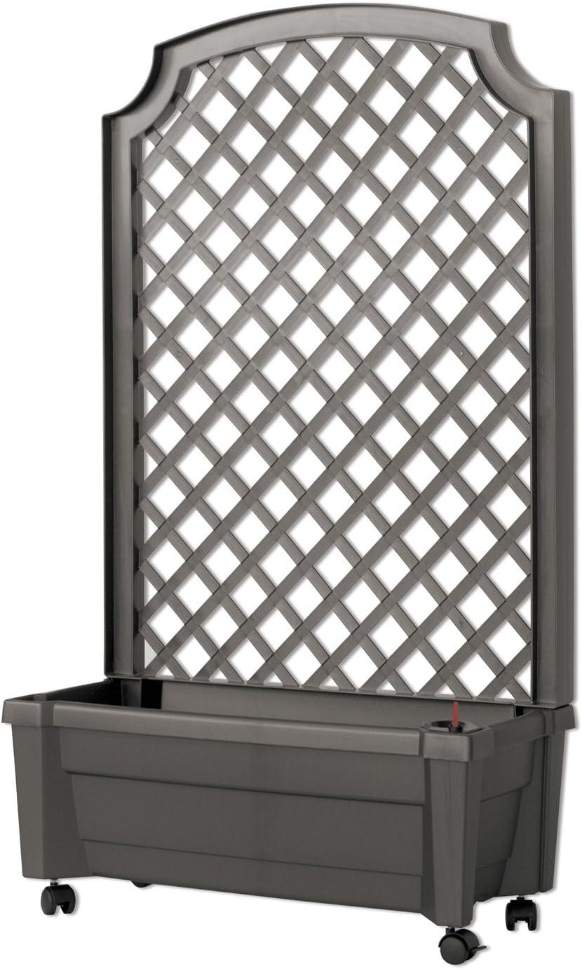 Gray Polyethylene Rolling Planter with Trellis and Reservoir