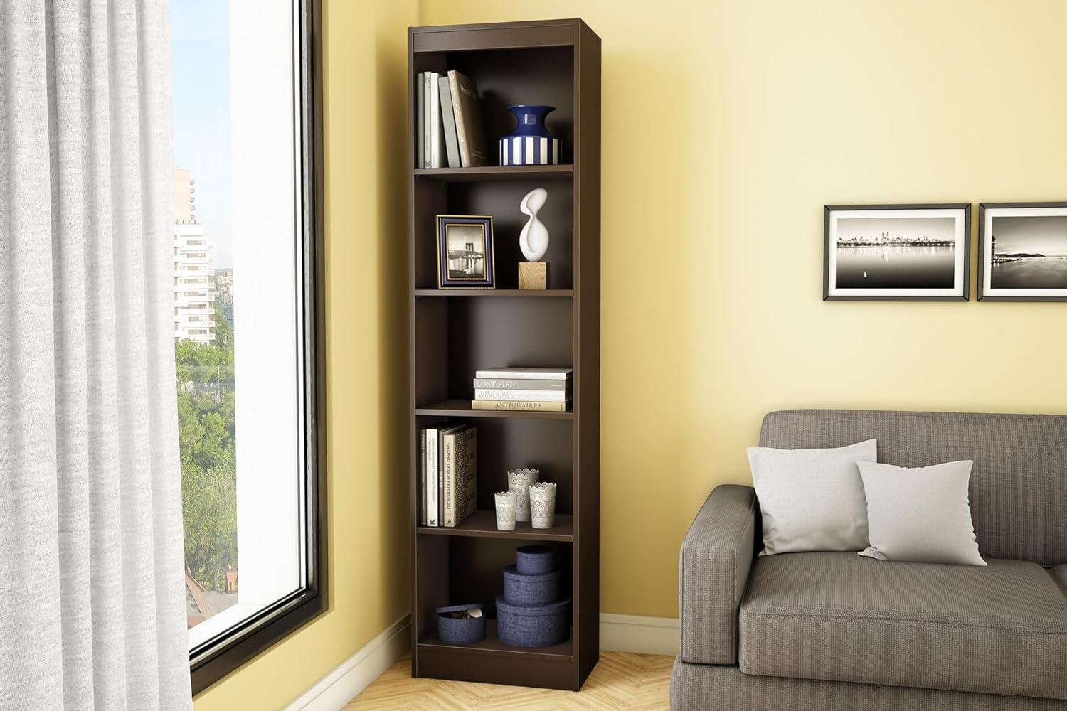 Axess Narrow 5-Shelf Narrow Bookcase Pure White