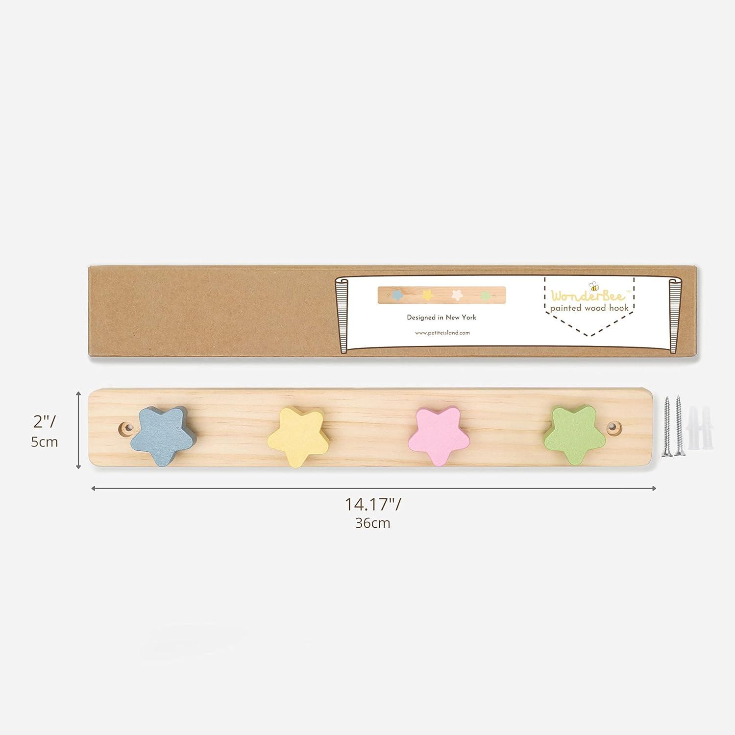 Natural Pine Star Shaped Kids Coat Rack with Colorful Hooks