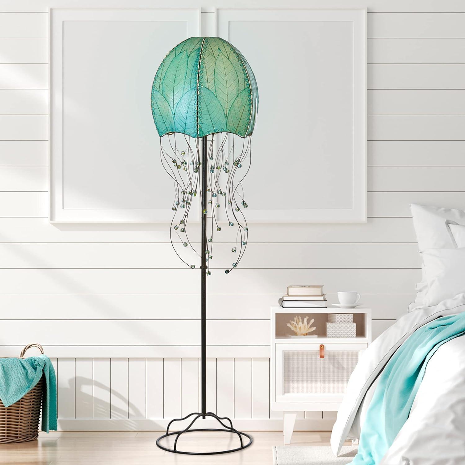 Eangee Home Design Jellyfish Large Floor Lamp, Shade Made Of Cocoa Leaves, 15x15x64 Inches