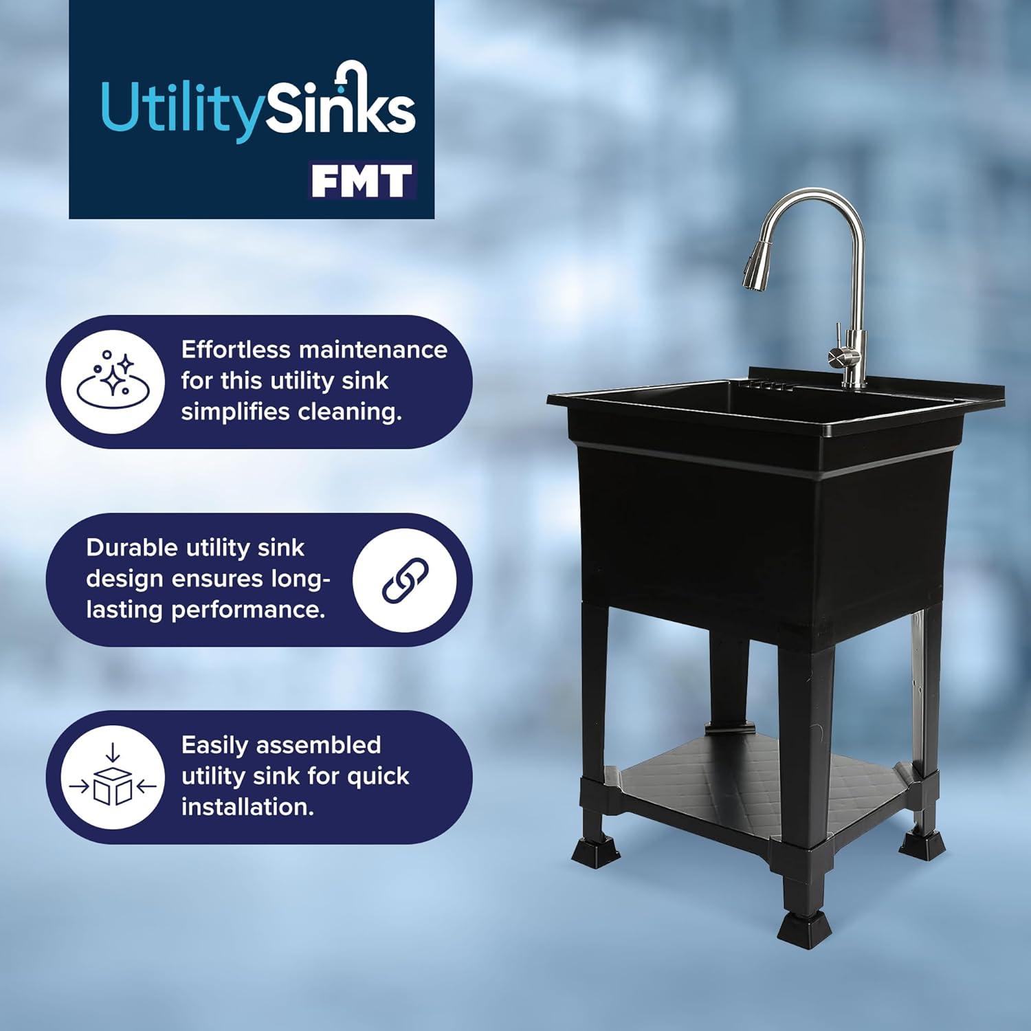 UTILITYSINKS Plastic 24" Compact Workshop Freestanding Laundry Sink with Faucet