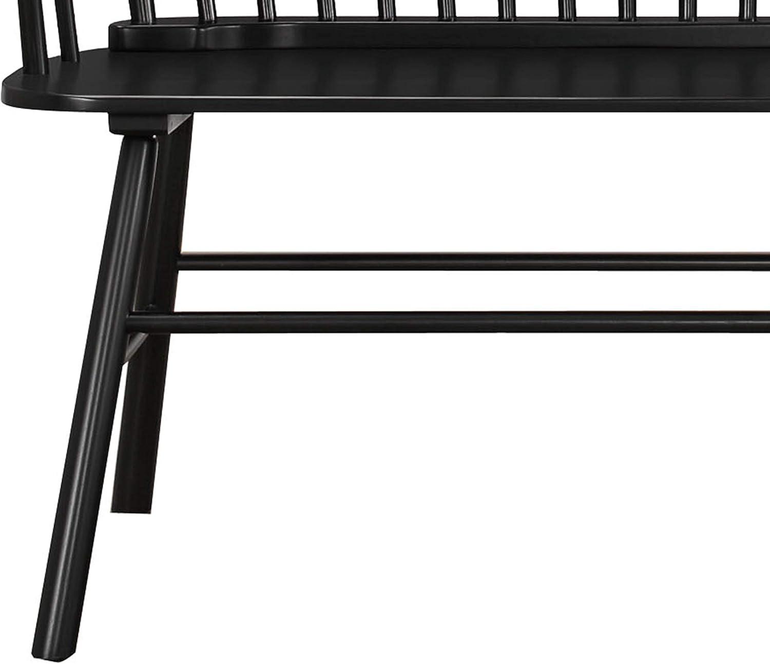 Transitional Black Wooden Spindle Back Bench with Splayed Legs