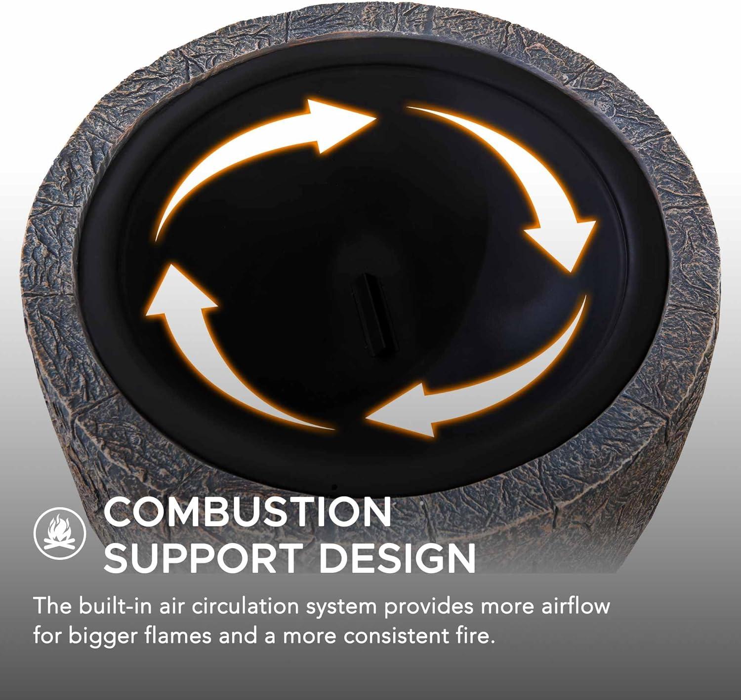 Sunjoy Stone Fire Pit 26 Inch, Outdoor Round Wood Burning Fire Pits with Spark Screen and Poker Grey