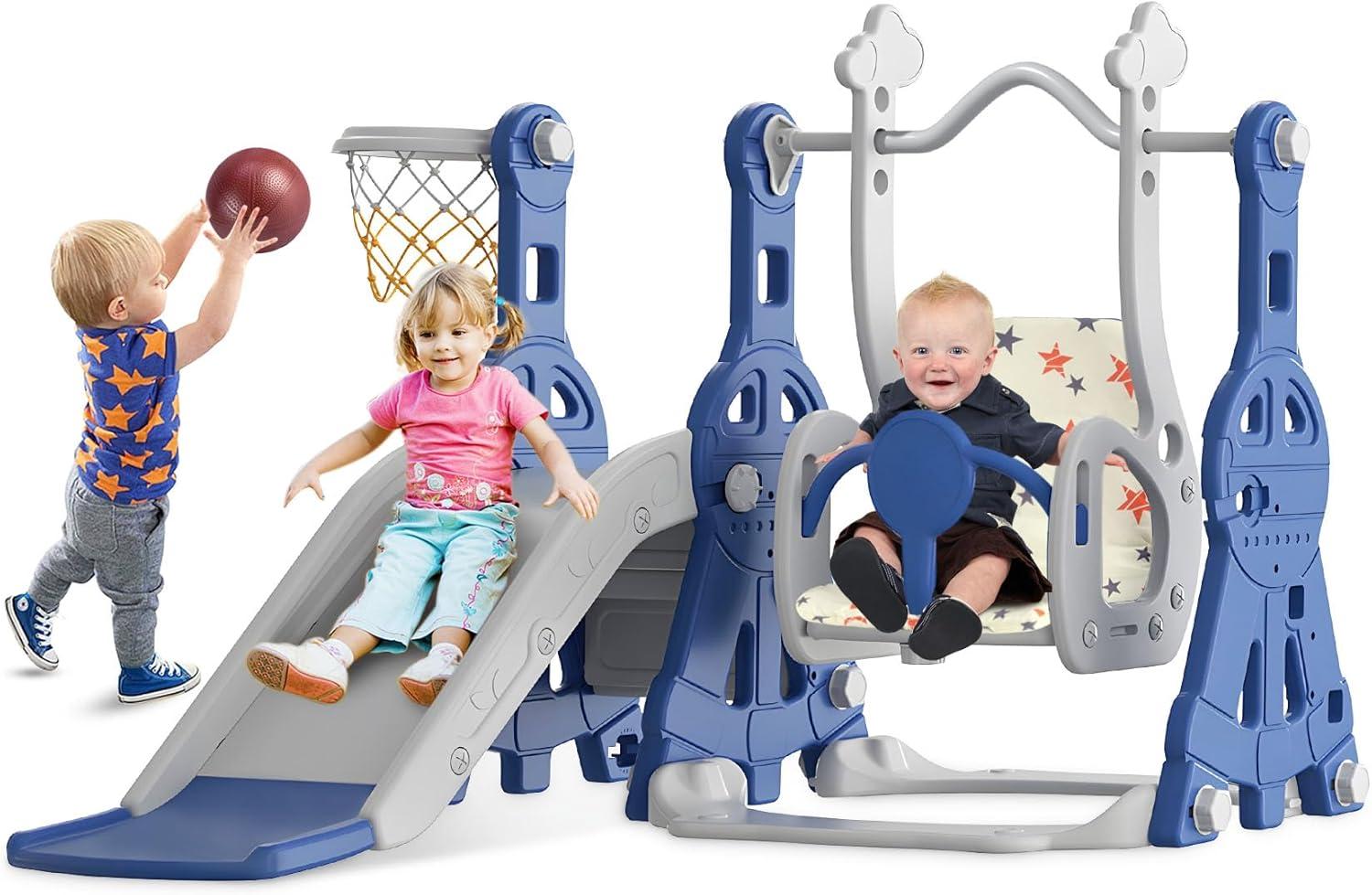 Suteck 4 in 1 Toddler Slide, Kids Slide with Climber and Swing Outdoor Indoor Slide Playset