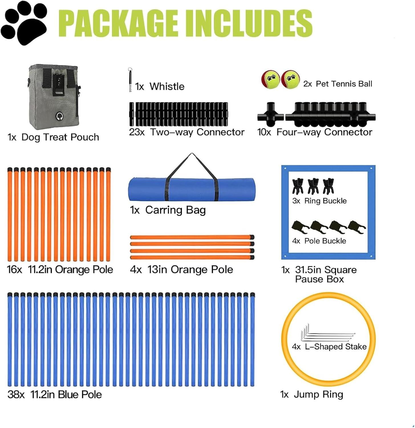 Aukfa Dog Agility Equipment Set, Includes Agility Hurdle, Jumping Ring, Agility Weave Poles and Carrying Bag for Backyard, Indoor, Outdoor