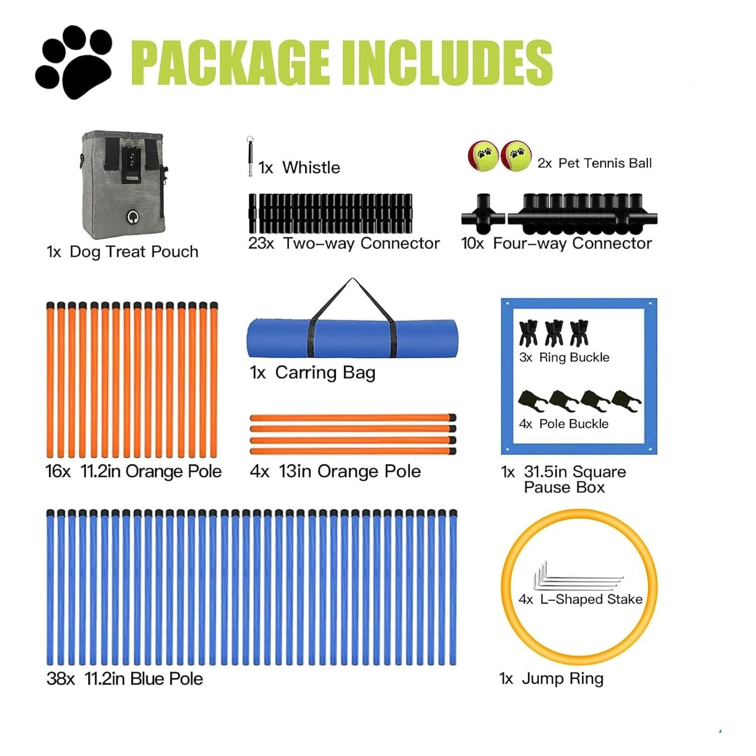 Aukfa Dog Agility Equipment Set, Includes Agility Hurdle, Jumping Ring, Agility Weave Poles and Carrying Bag for Backyard, Indoor, Outdoor