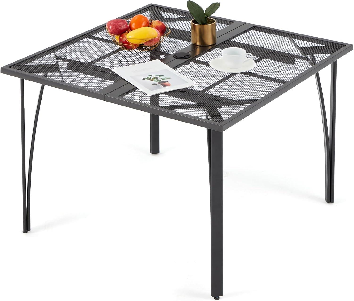 AECOJOY 39.4" Square Patio Dining Table for 4, Outdoor Dining Table with 1.6" Umbrella Hole, All-Weather Resistant Metal Tables for Patio Lawn Deck Backyard Garden Poolside (Dark Grey)