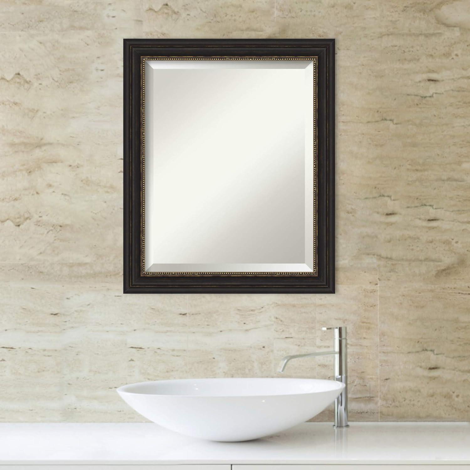 Amanti Art Beveled Bathroom Wall Mirror - Accent Bronze Narrow Frame Outer Size: 20 x 24 in