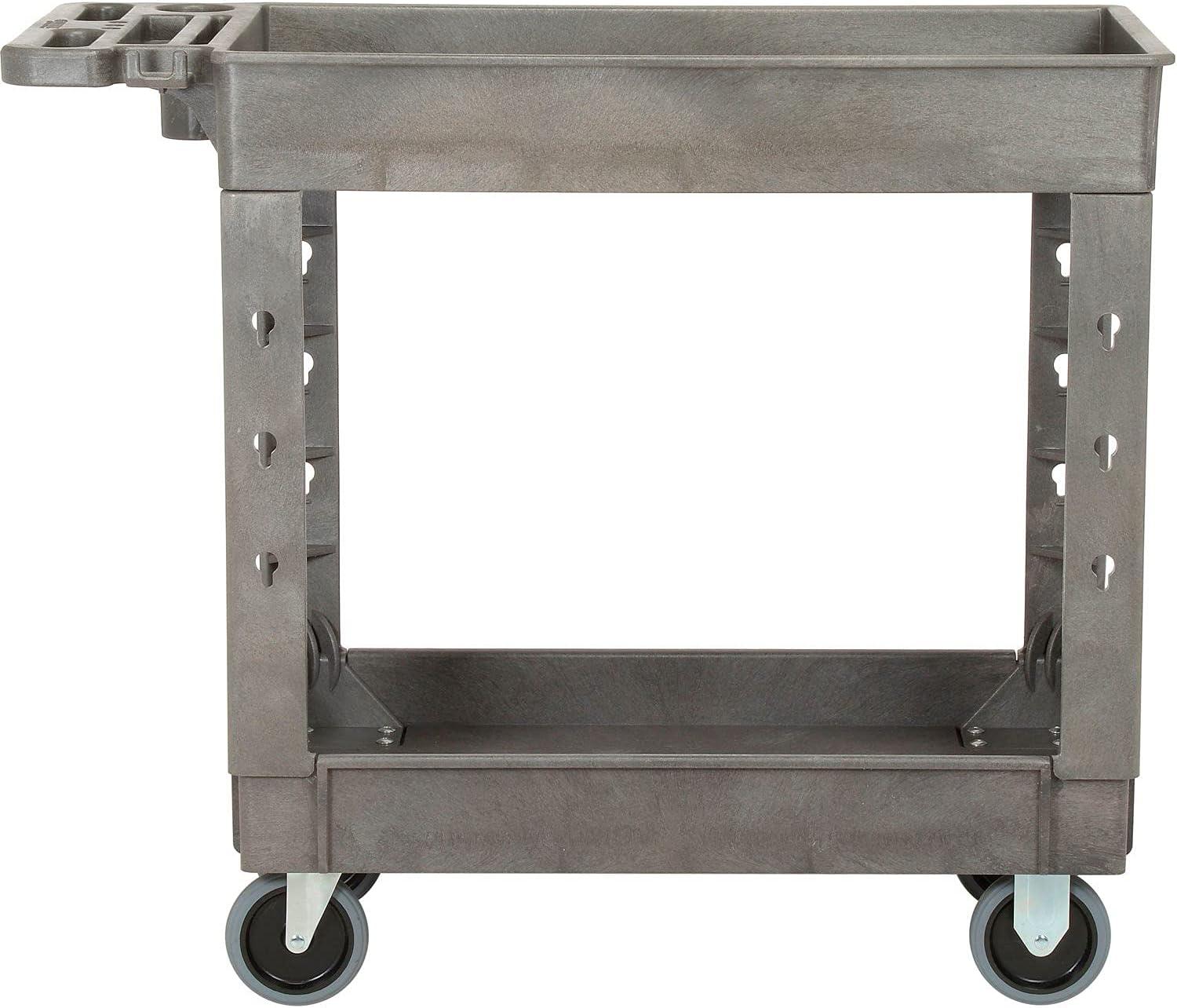 Strength Plastic 2 Flat Shelf Service & Utility Cart, 38 x 17.5, 5 in. Rubber Casters - Gray