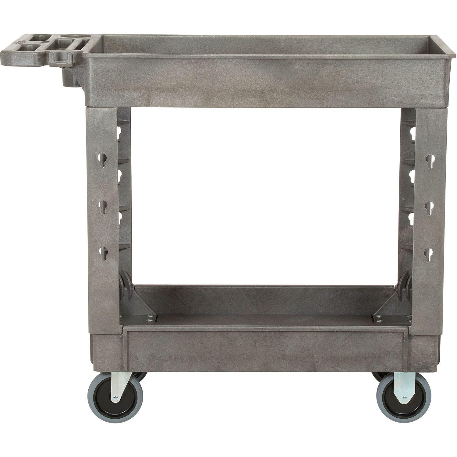 Strength Plastic 2 Flat Shelf Service & Utility Cart, 38 x 17.5, 5 in. Rubber Casters - Gray