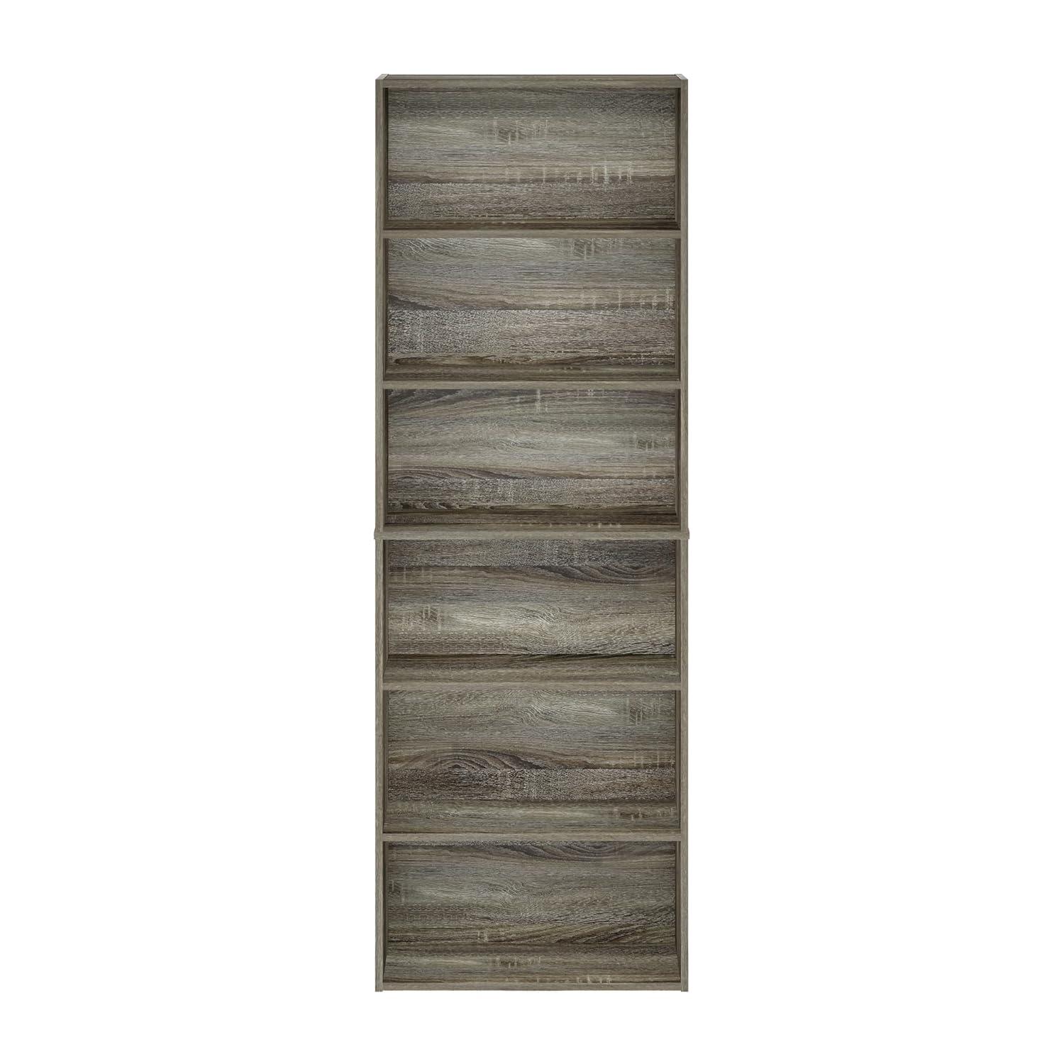Furinno JAYA Simply Home Free Standing Adjustable 6-Tier Open Storage Bookcase, French Oak