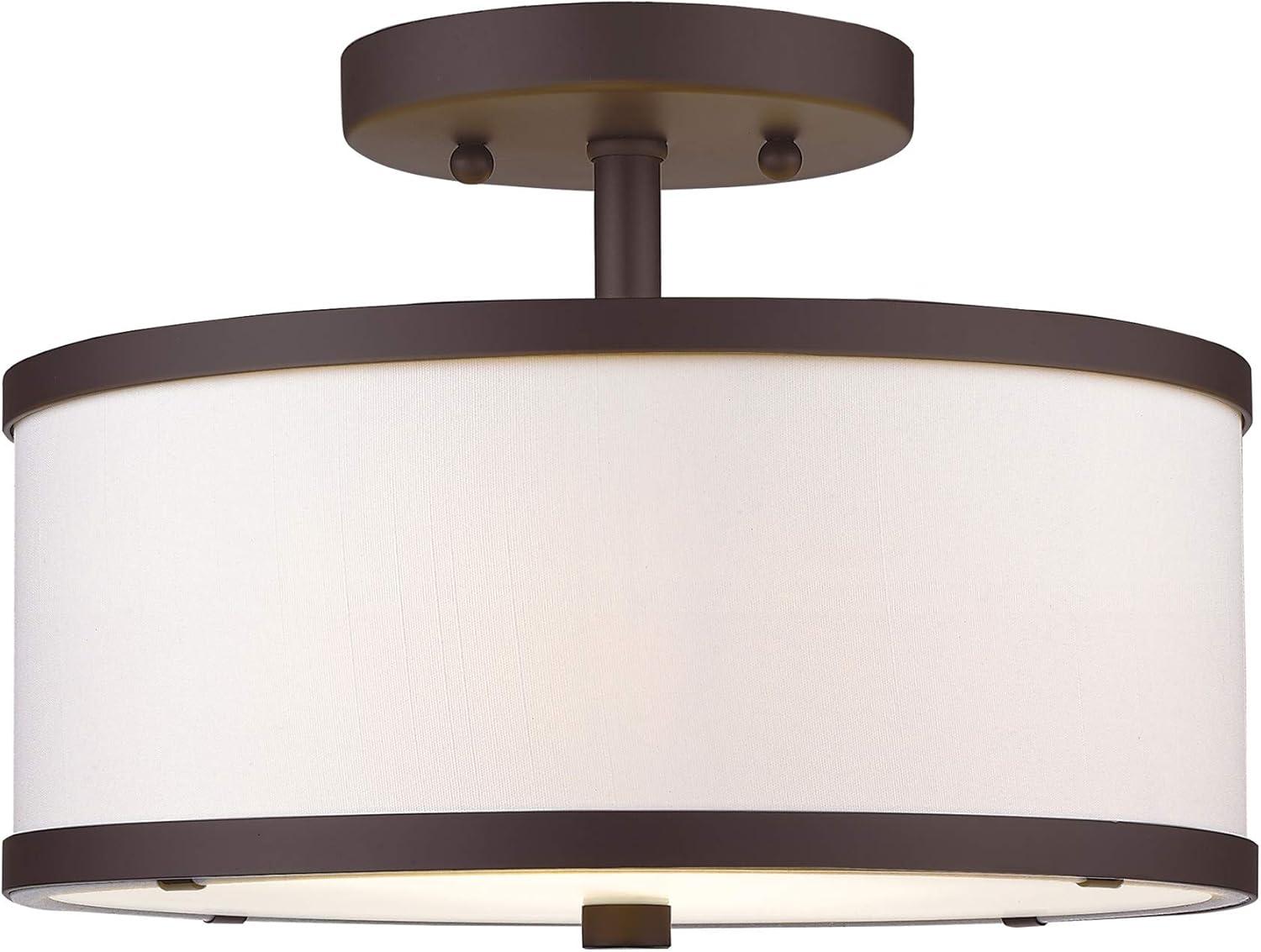 Bronze and Off-White Drum Semi-Flush Mount Ceiling Light