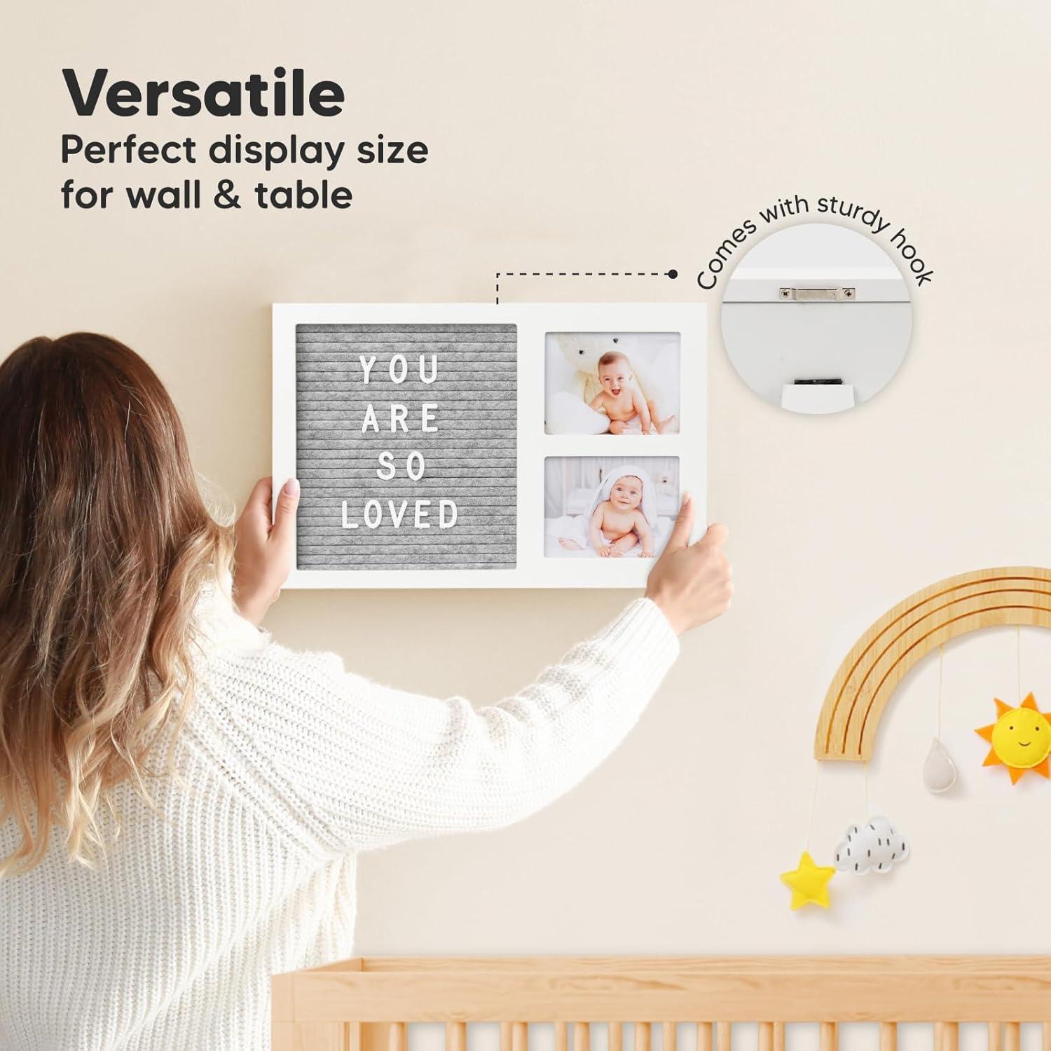 Nursery Picture Frame with Felt Letter Board - Baby Keepsake Frame for Ultrasound Photo & Birth Announcement, Boys & Girls Gender Reveal Gifts, Cute Baby Shower Gifts for New Mom(Alpine White)