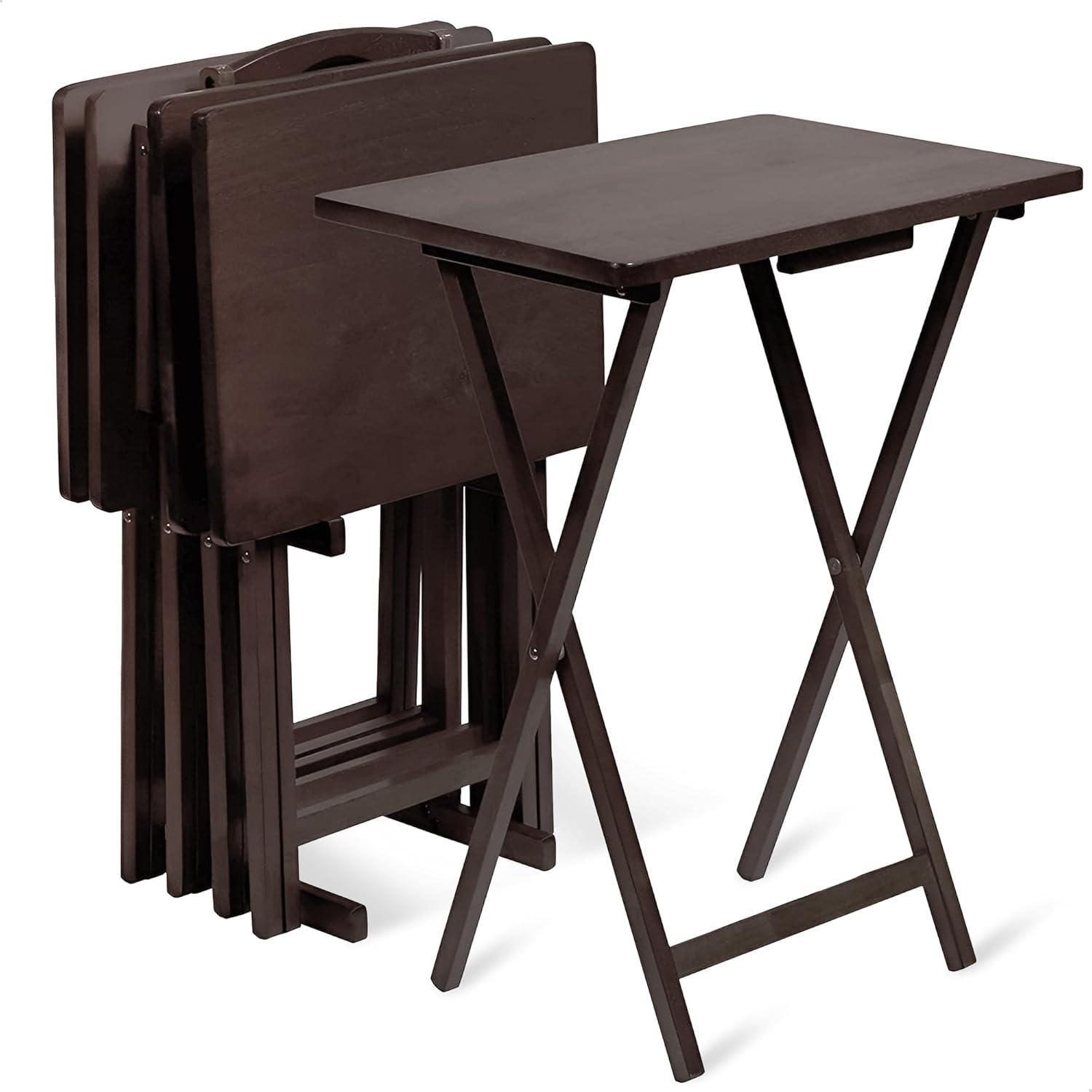 PJ Wood PJ Wood Folding TV Tray Tables with Compact Storage Rack, 5 Piece Set